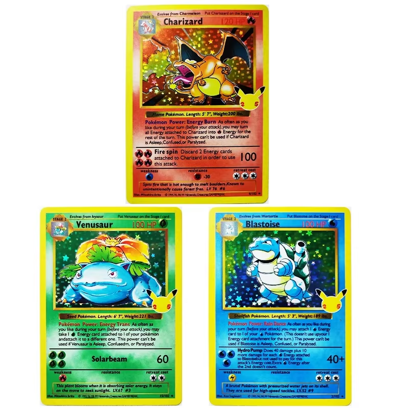 3PCS Pokemon 25th Anniversary Blastoise Trading Cards Collectible Card Game Gift
