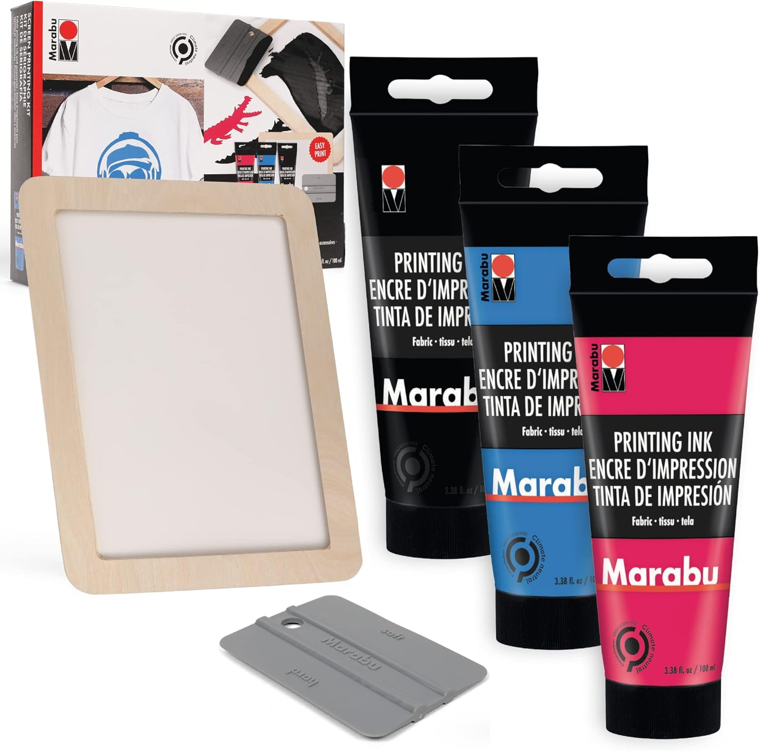 Screen Printing Kit Set - Screen Print Kit with Reusable Wooden Frame, 1 Screen Printing Squeegee, and 3 X 100Ml Ink - Silk Screen Printing Kit for Beginners