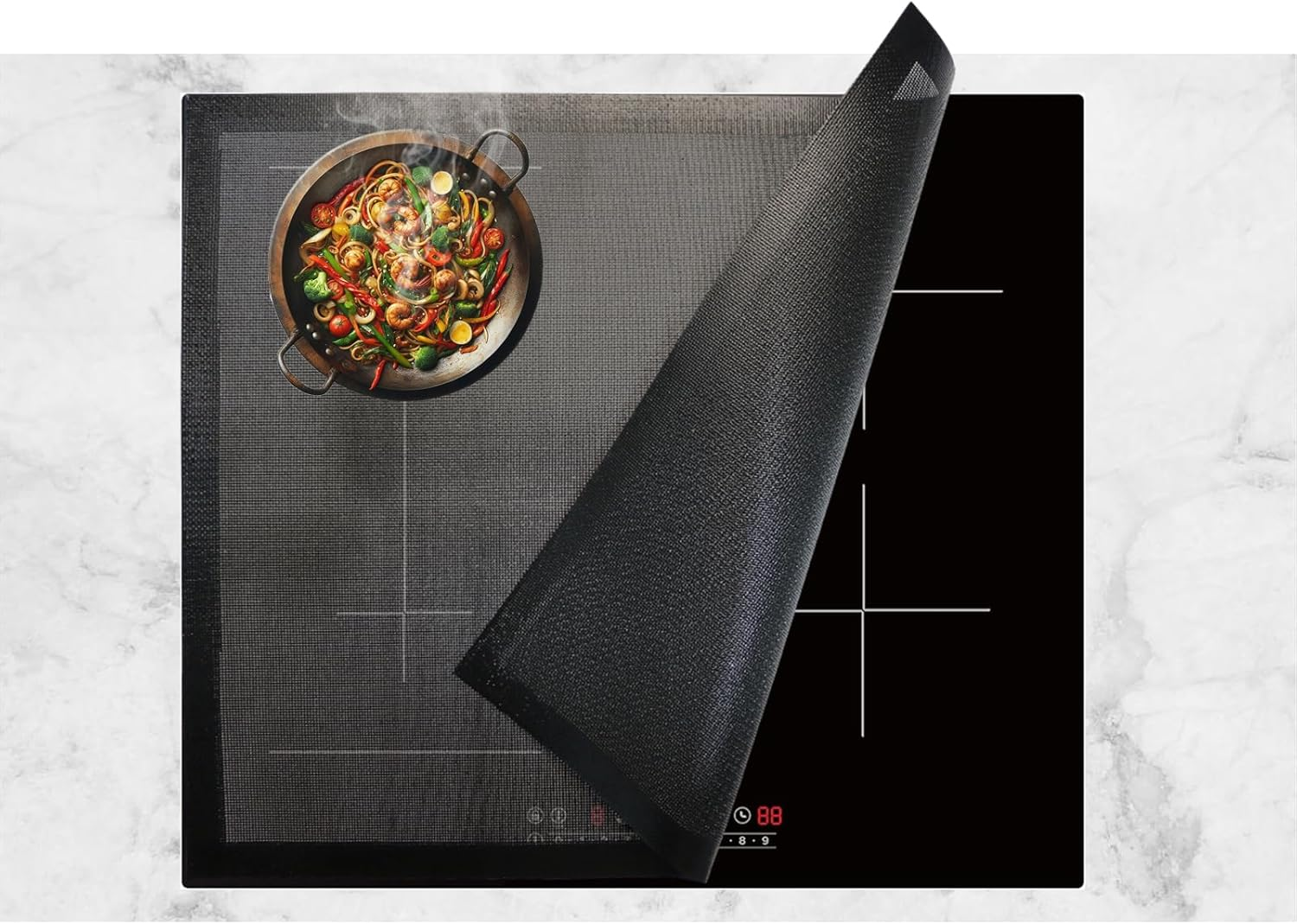 60X52Cm Induction Hob Protector Mat,Magnetic Silicone Induction Hob Cover,Heat Resistant & Scratch Protector,Multifunctional Bpa-Free Silicone Mat for Induction Cooktop & Hob Protection (Mesh Design)
