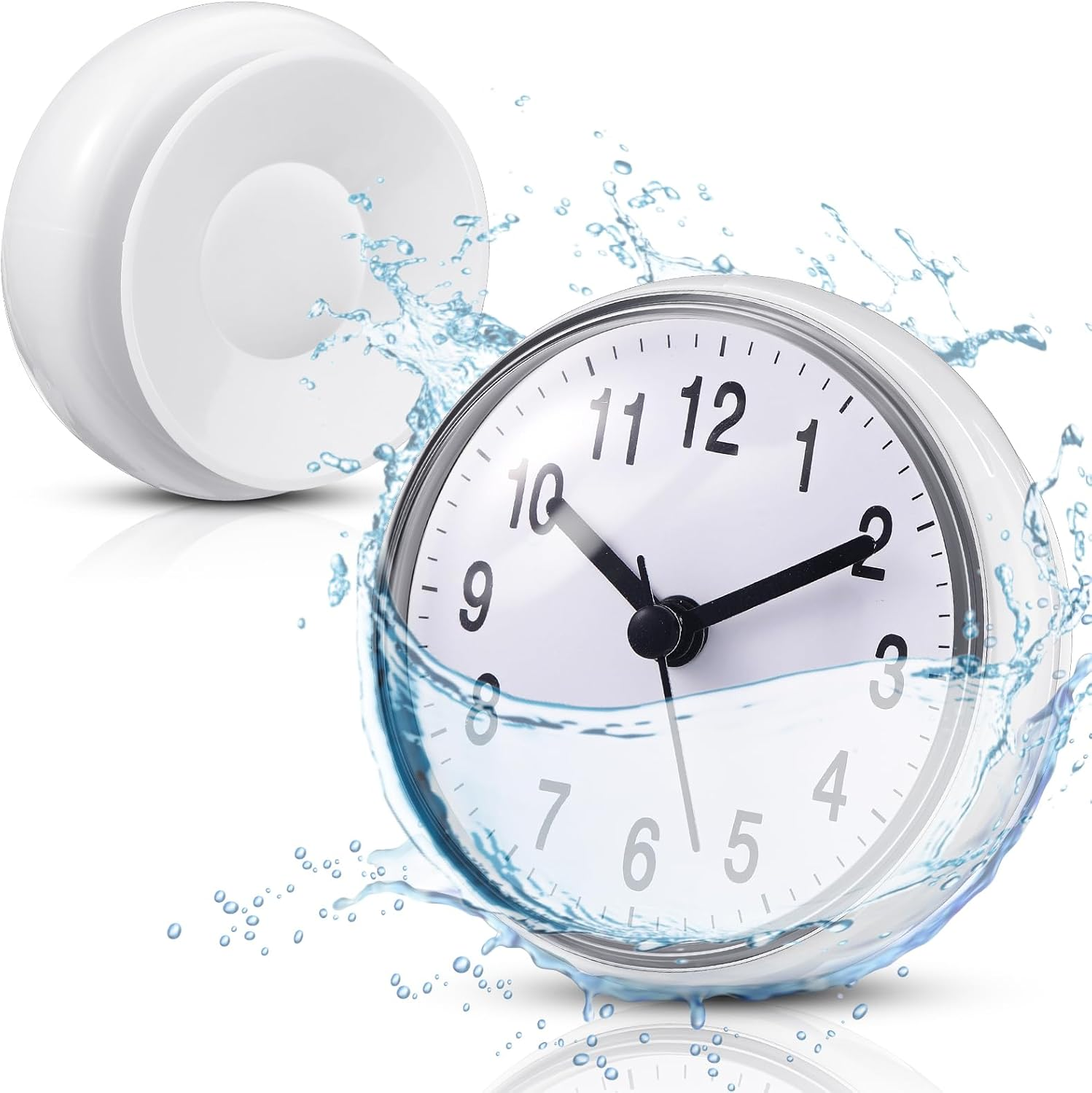 Waterproof Bathroom Clock Small Digital White Shower Wall Clock with Easy Reading Face for Bathroom Pool Supplies(Suction Cup)