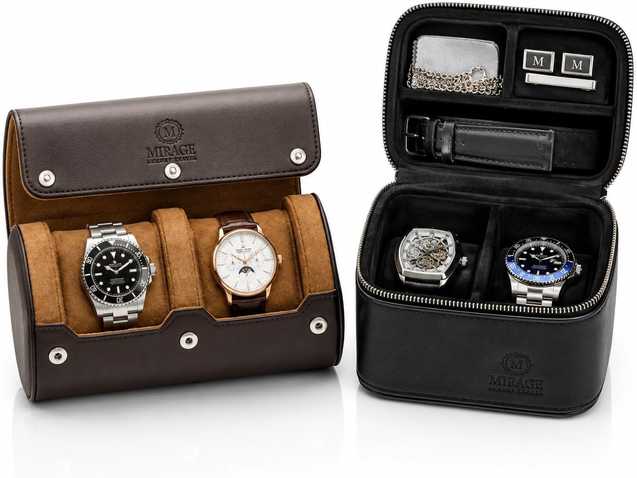 2 Watch Roll & Luxury Watch Jewelry Travel Case Gift Set