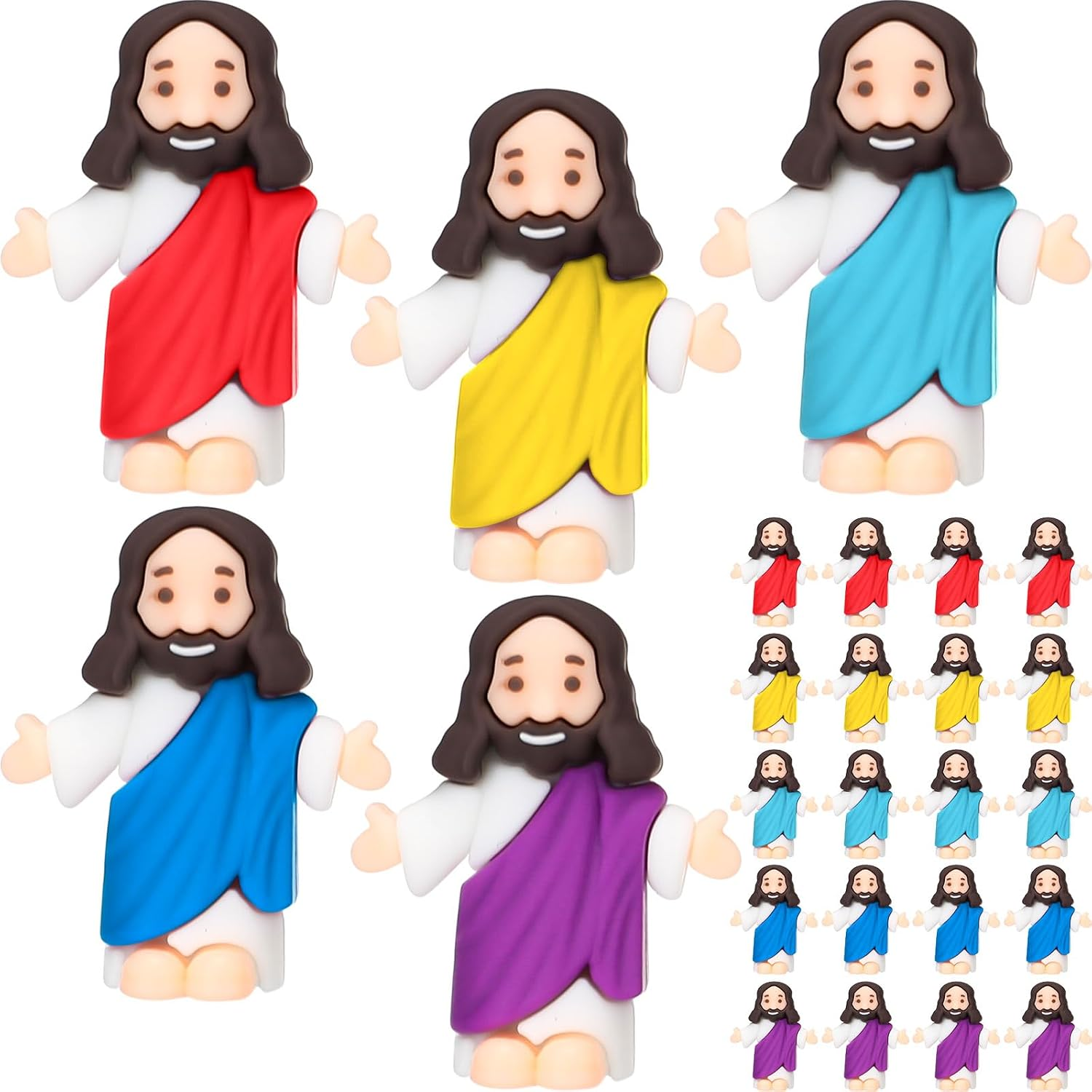 25 Pcs Little Jesus Figures Baby Mini Jesus Figurines Bulk to Hide and Seek Tiny Miniature Christ Savior Figurine Toy Religious Gift for Easter Egg Stuffer Sunday School Baptism, Multicolor