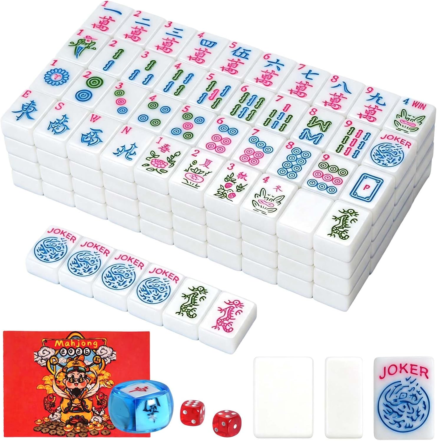 1.2-Inch Premium American Mahjong Tile Set. Made of Durable and Sturdy Melamine. Perfect for Multiplayer Games, On-The-Go Gaming, and Playing with Family and Friends. (White)