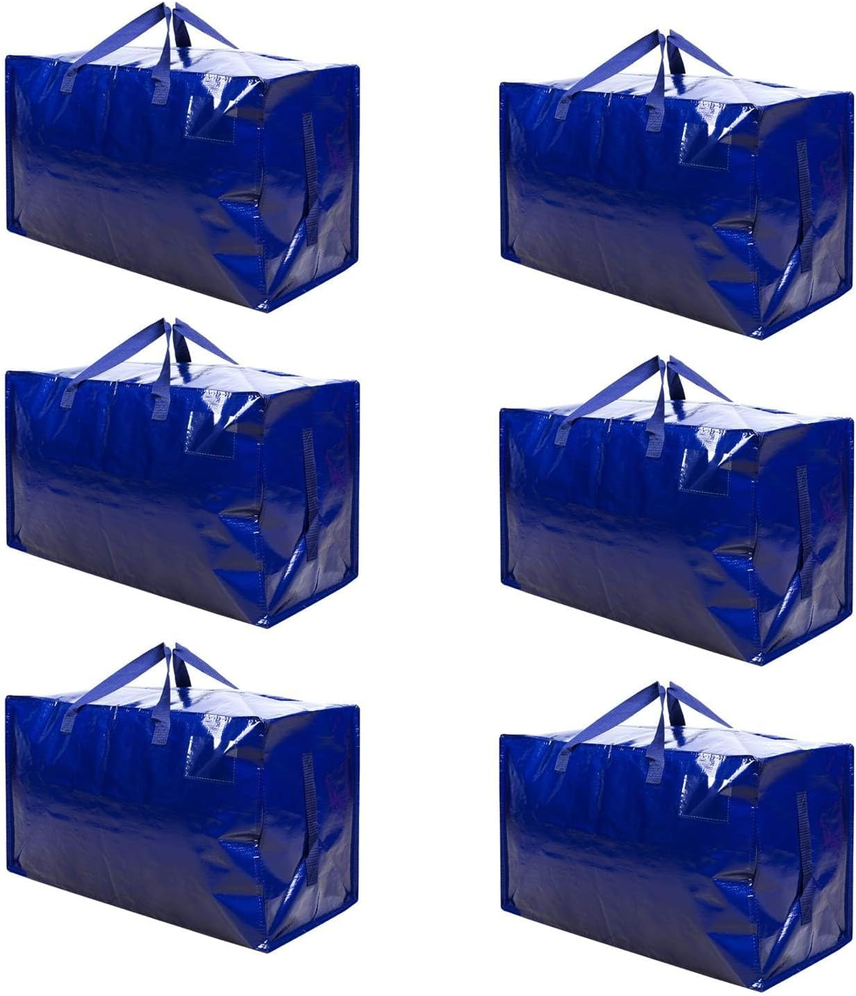 6 Pack Extra Large Heavy Duty Moving Bags with Wide Opening & Reinforced Handles, Reusable Storage Tote Bags with Strong Zippers for Clothes, College Dorm Essentials & Moving Supplies