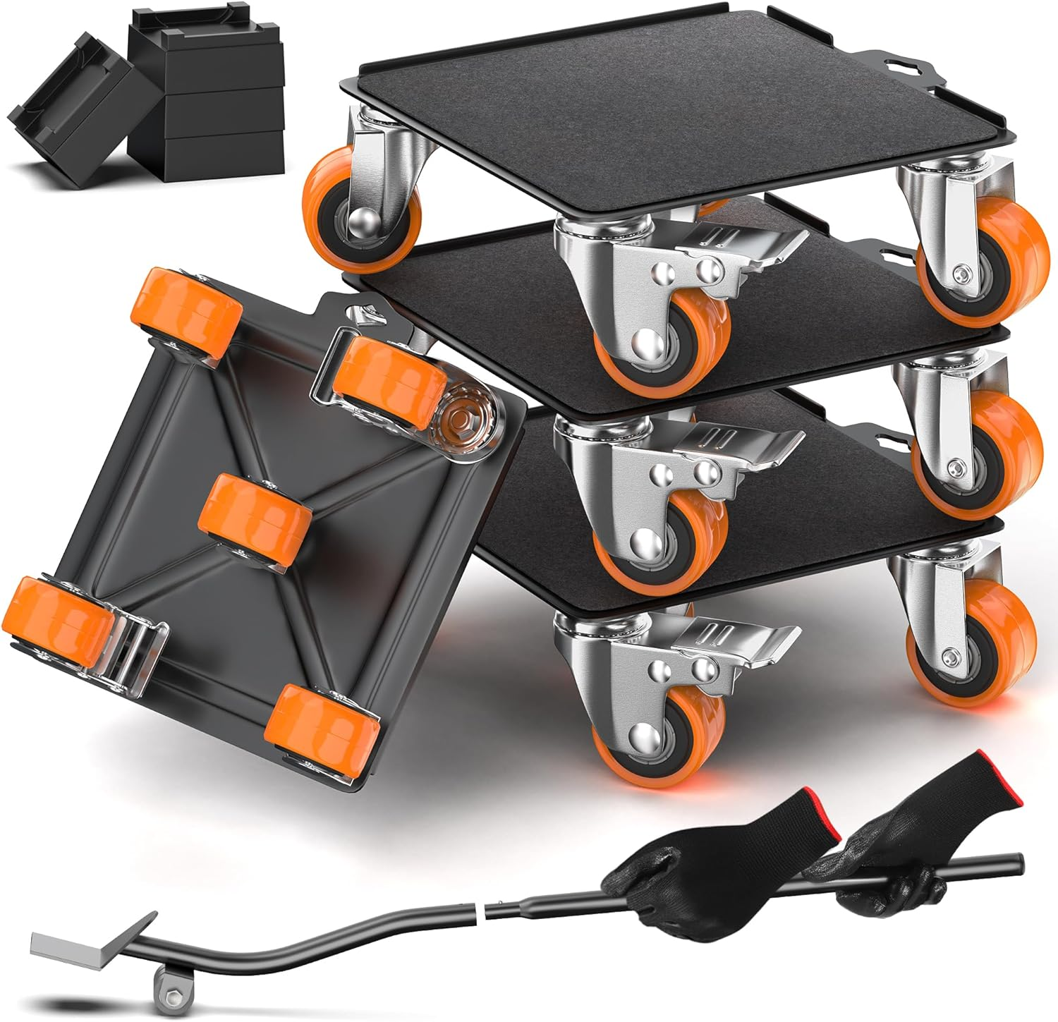 2000 lb Capacity - Heavy Duty Furniture Movers with Wheels and Moving Dolly, Includes Furniture Lifter Jacks Tool Set, Gliders, Sliders, 5 Rollers Casters Cart (Black, 6.9