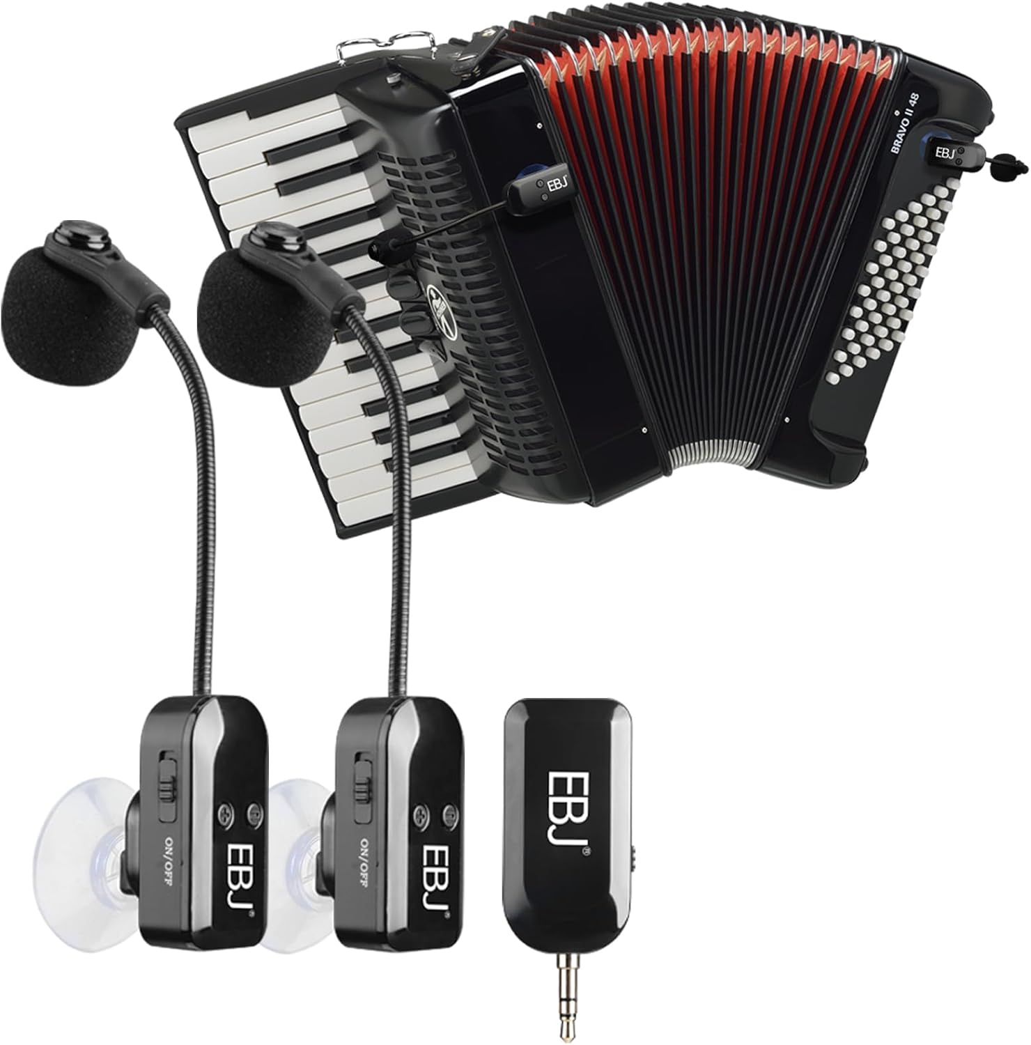 2.4G Instrument Microphone Receiver with Detachable Suction Cup for Guitar Violin Cello Accordion Speakers Pickup Stage Performance Live Noise Reduction Microphone 100Ft Range (KX-801-2)