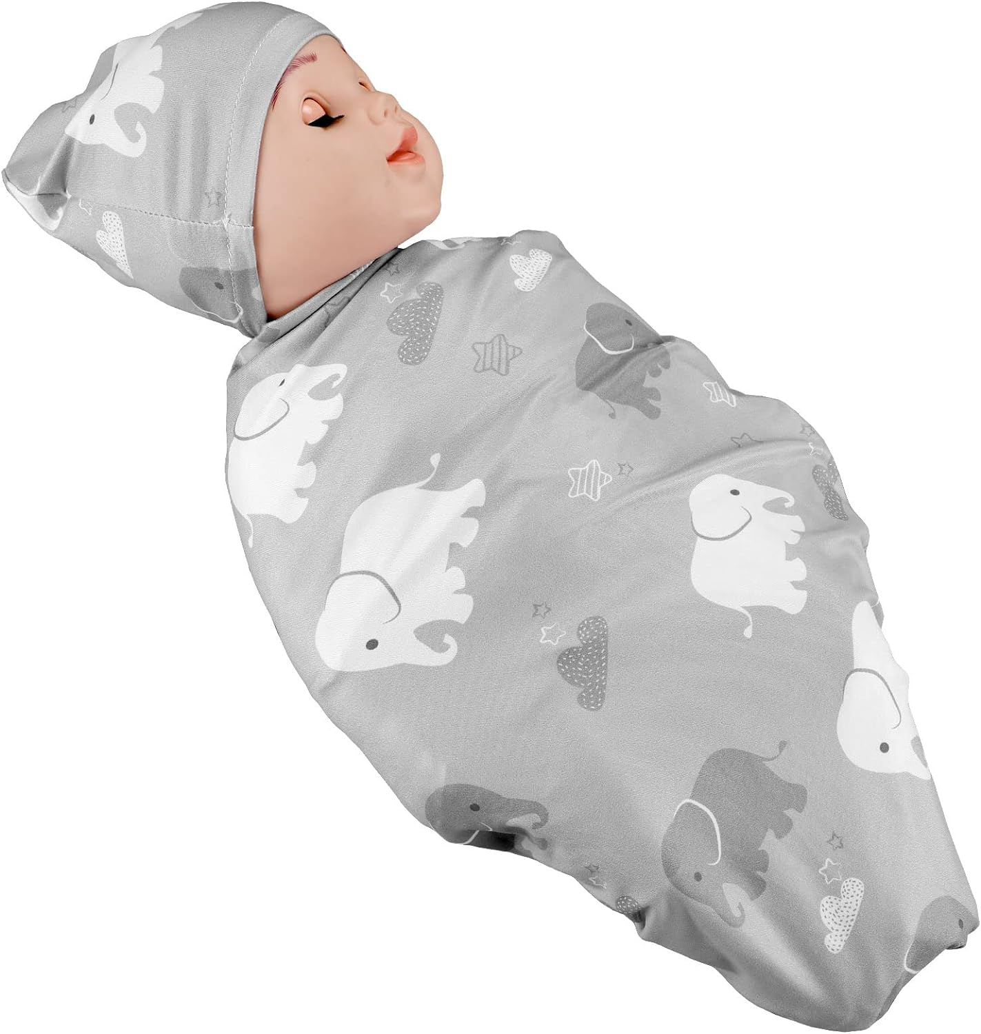 Newborn Swaddle Blanket with Beanie Set,Soft Stretchy Blanket for 0-3 Months ... - Picture 10 of 13