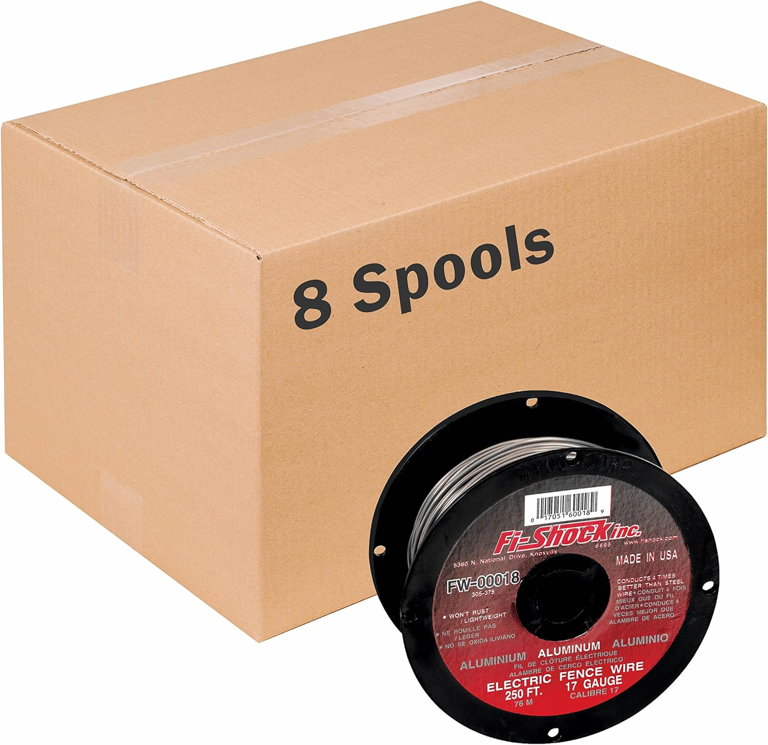 FW-00018D 17 Gauge Aluminum Wire for Electric Fencing, 250 Ft - 8 Pack