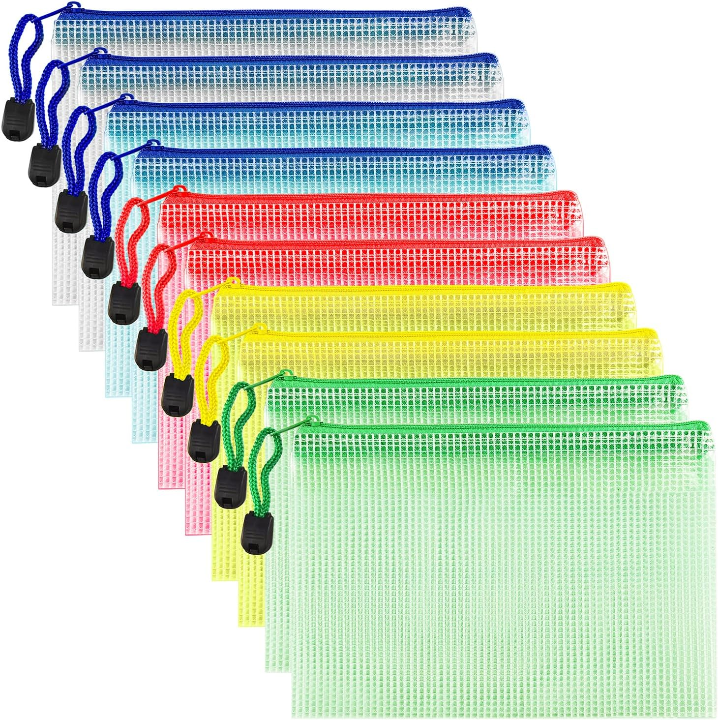 AUSTARK 10 Pcs Zipper File Bags, Waterproof Plastic Mesh Pouch for Office School, Board Game Storage Bags (B6 Size 7.6''X5.3'', Multicolored)