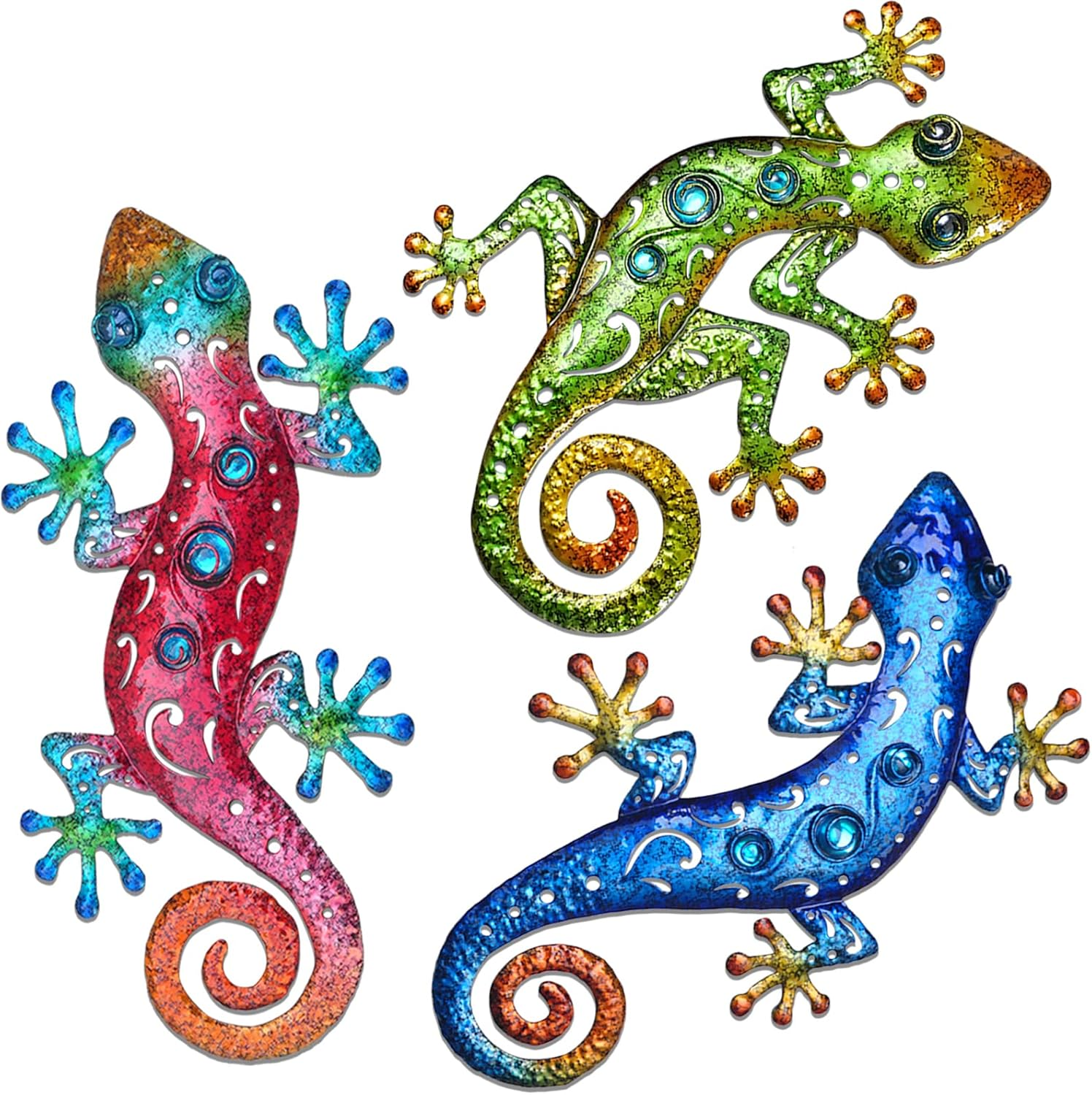 Metal Lizards Gecko Wall Decoration 3 Pack Set Suitable Hanging Yard Fence Decor