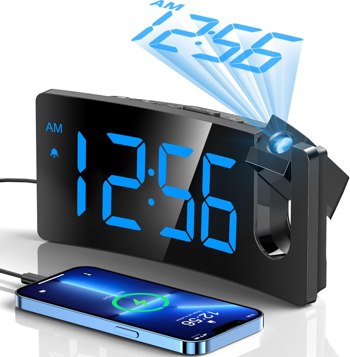 Digital Projection Alarm Clock Ceiling Wall Projector Clock & Snooze USB Charger