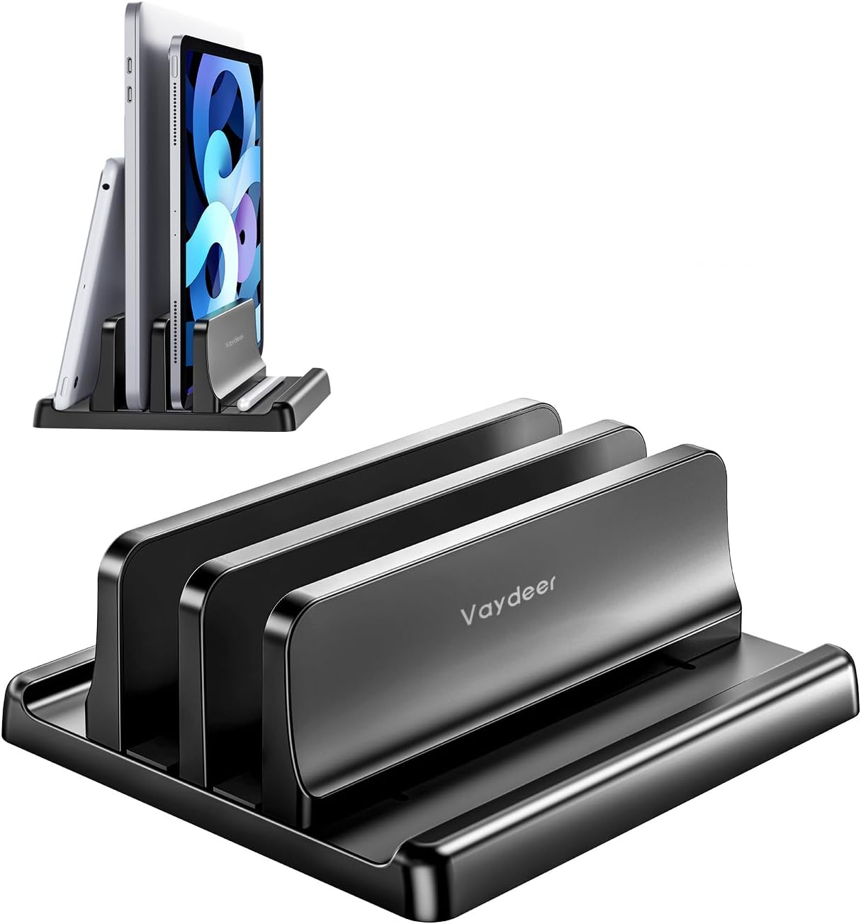 Vertical Laptop Stand for Desk, Dual Slots Plastic Laptop Holder with Space Saving 4-in-1 Design, Adjustable Laptop Stand Supports MacBook, Chromebook, Surface, Dell