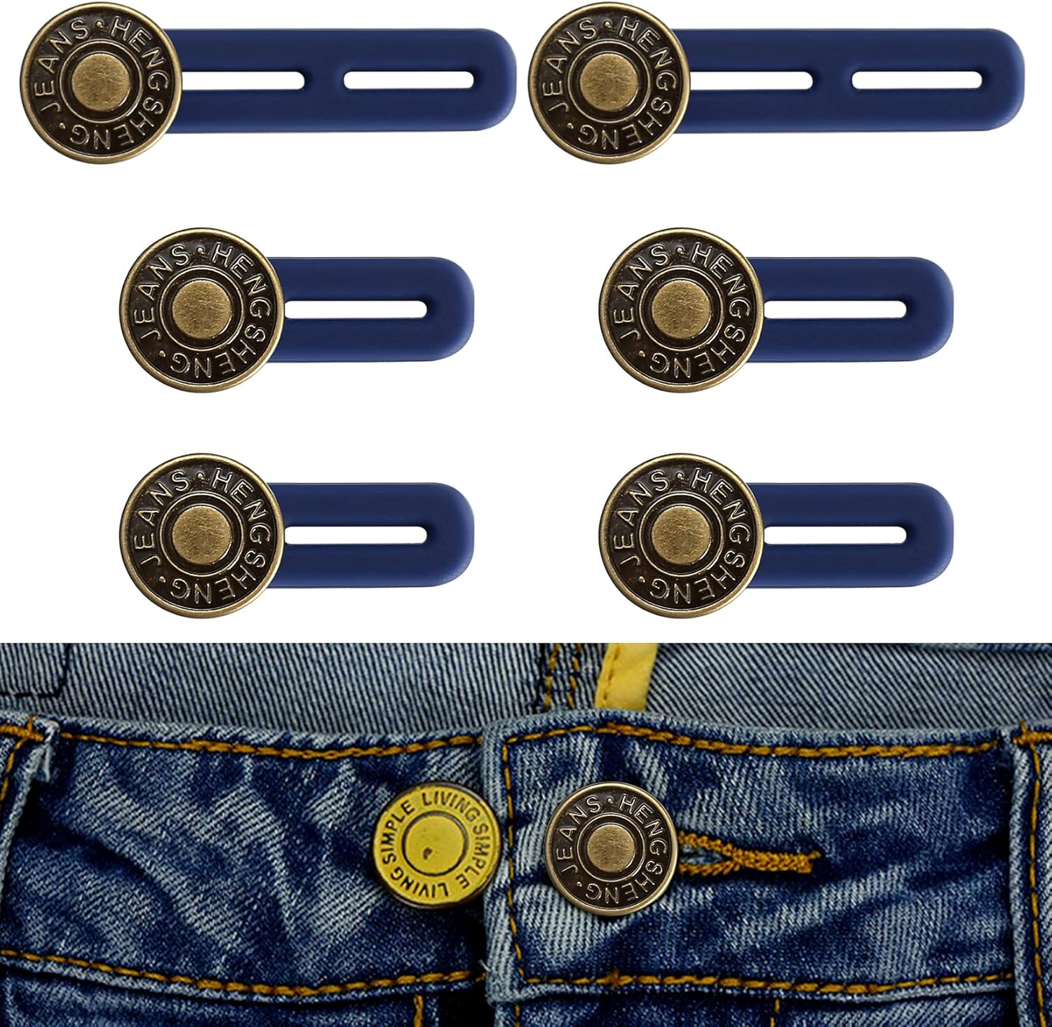 Button Extenders for Jeans, 6Pcs Pants Extender Button for Women Men, Jean Button Extender, Waist Extenders, No Sew Instant Waistband Extender Buttons Metal Silicone for Jeans Pants Collar