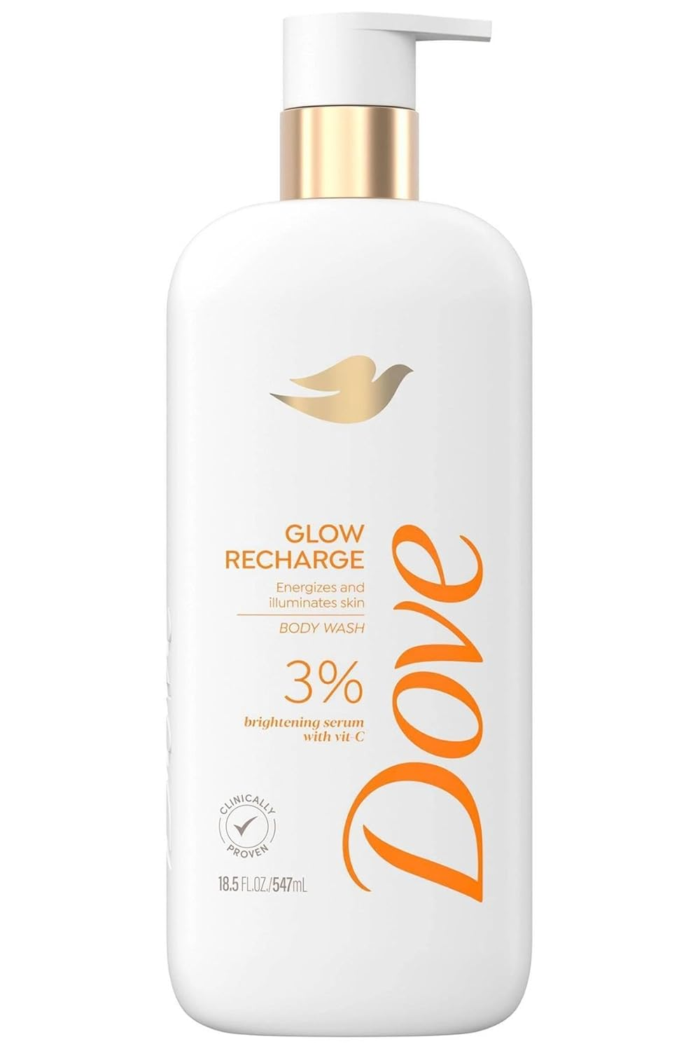 Dove Exfoliating Body Wash Glow Recharge Energizes & Illuminates Skin 3% Brightening Serum with Vitamin C 18.5 Oz