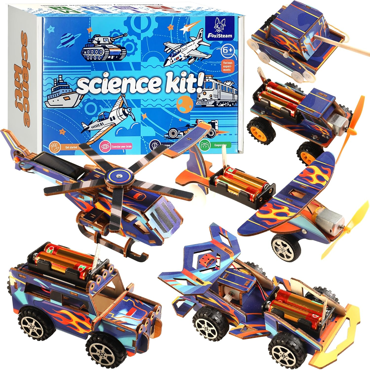 6-In-1 UV Printed STEM Kits for Kids Ages 8-12, Colorful Wooden Model Car Building Kit, No Painting Needed 3D Puzzles for Boys Girls, Educational Science Toys Birthday Gifts 8-14 Year Old