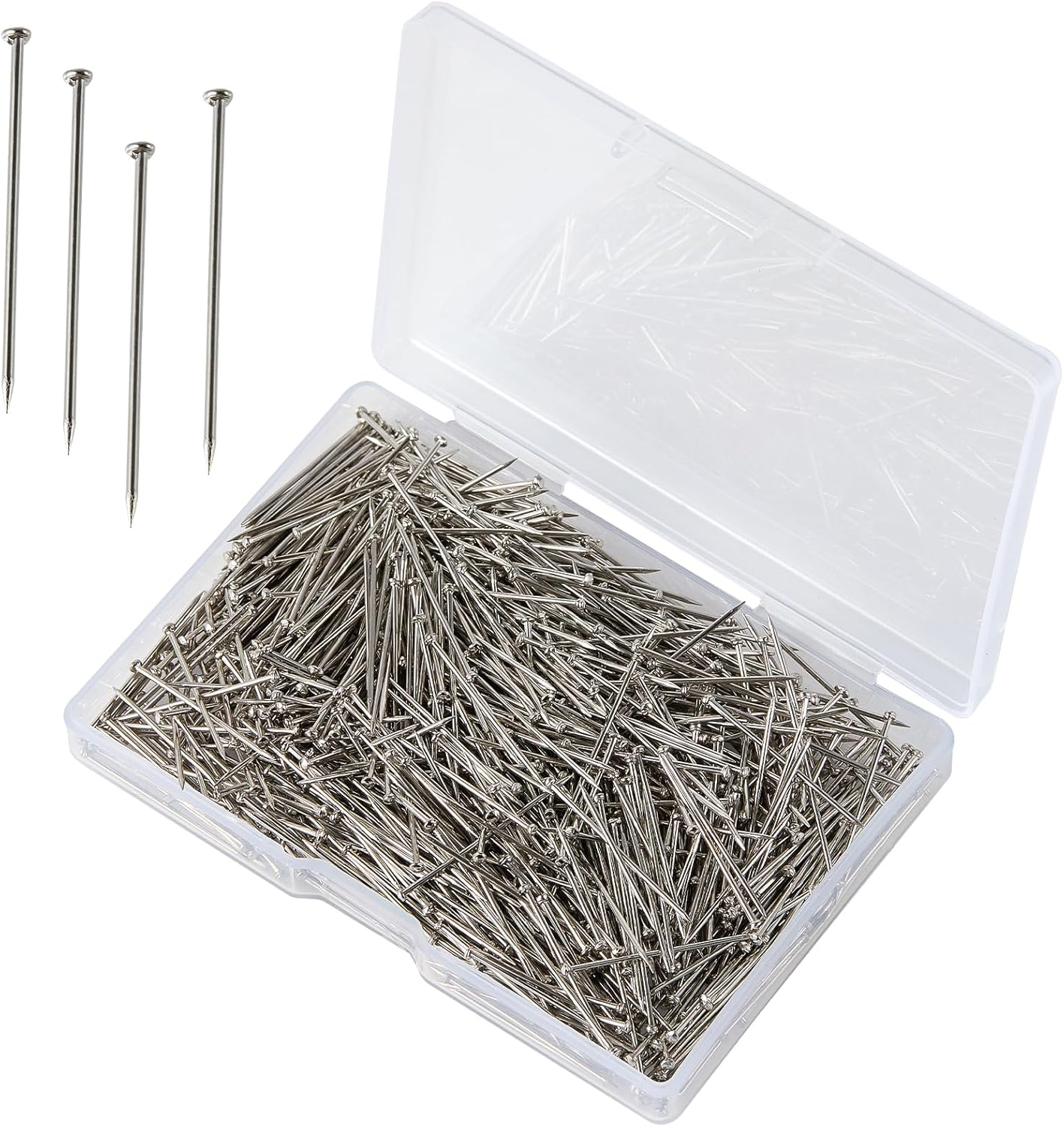 500Pcs Flat Head Sewing Pins, 1 Inch Straight Pins for Fabric, Heavy Duty Stainless Steel Pin with Box for Dressmaking, Crafts, DIY Projects, Jewelry Making, Wedding Decoration(Silver)