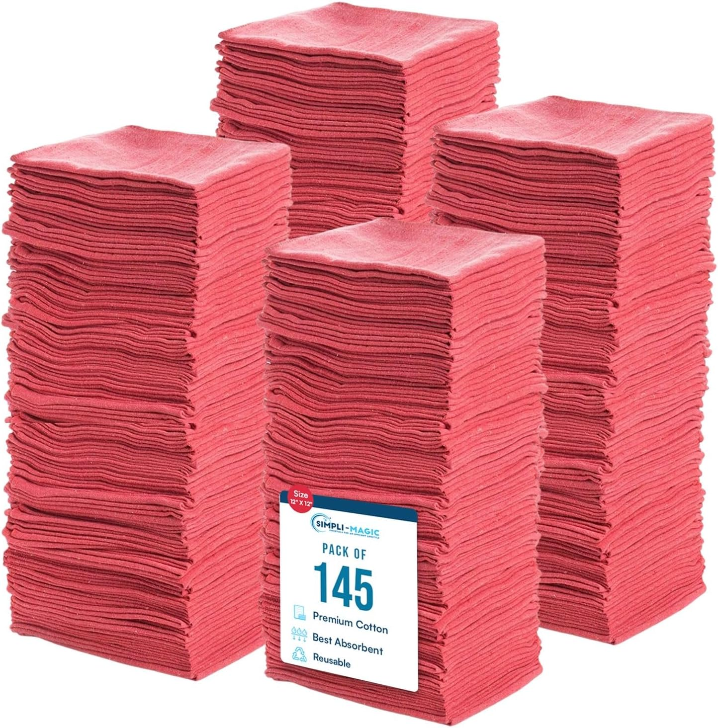 Cotton Shop Towels, Commercial Grade, Red, 145 Pack, Size: 14