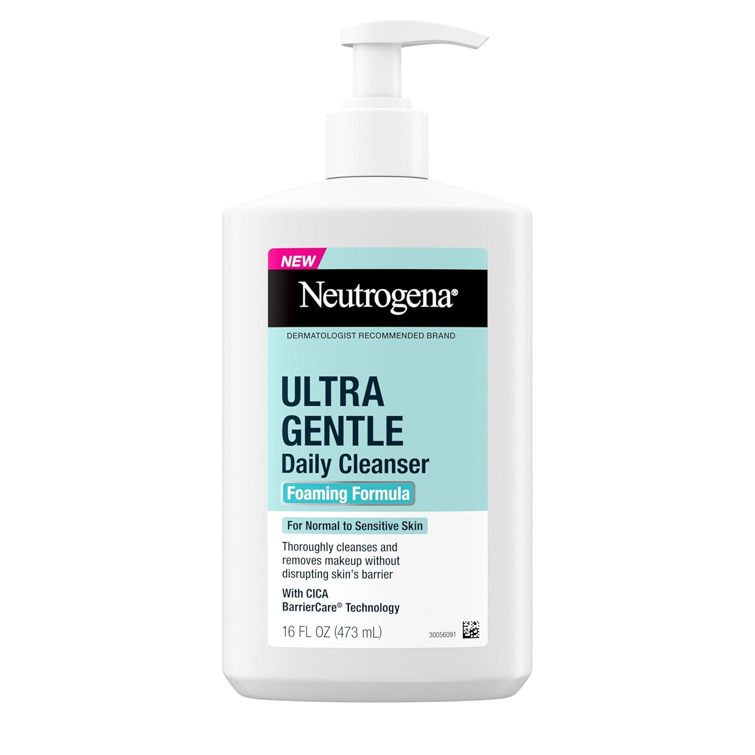 Ultra Gentle Foaming Facial Cleanser, Fragrance Free Hydrating Face Wash for Sensitive Skin, Daily Non over Drying Makeup Remover, Hypoallergenic, Soap & Dye Free, Non-Comedogenic, 16 Fl Oz