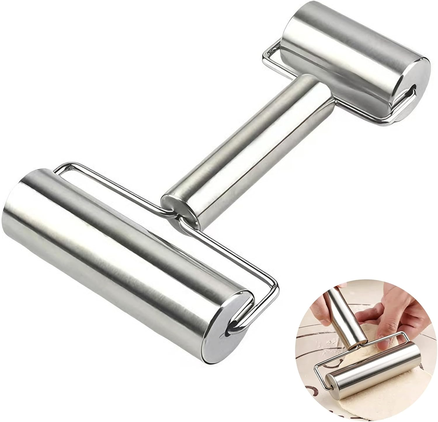 Teigroller Edelstahl Doppelkopf Mini Nudelholz Teigausroller Pizzaroller