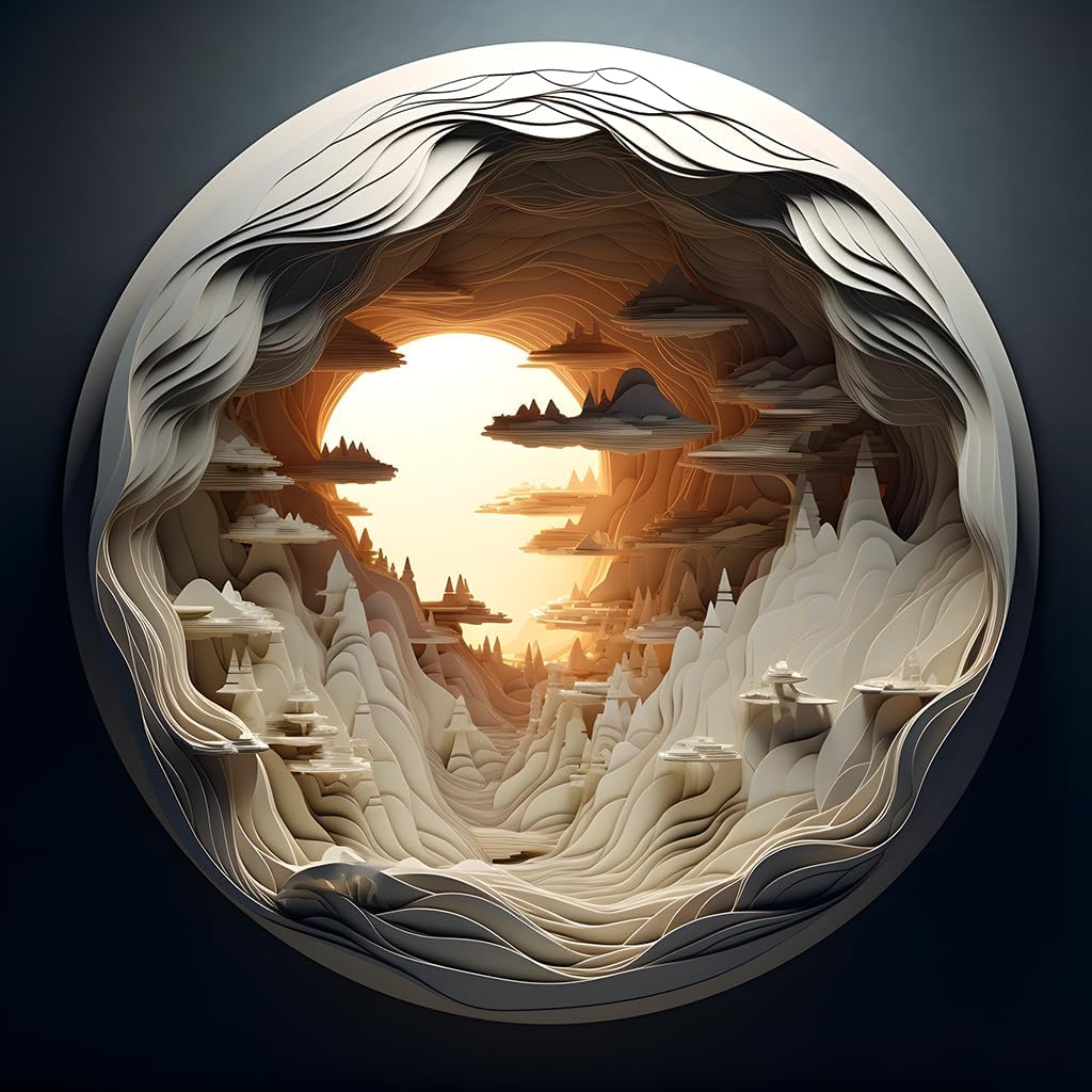 3D Visual Dawn inside a Cave - 1000 Pieces round Puzzle for Adults, Unique Autostereoscopy Hard Challenge, BG24011