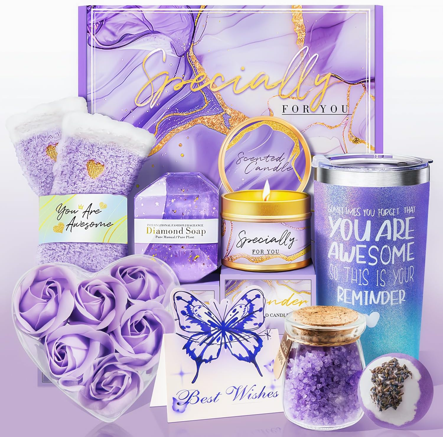 Gifts for Women, Birthday Gifts for Women, Happy Birthday Gifts Basket for Women,Lavender Relaxing Spa Gifts Basket for Best Friends Female Women Sister Mom Wife Her Girlfriend Coworker