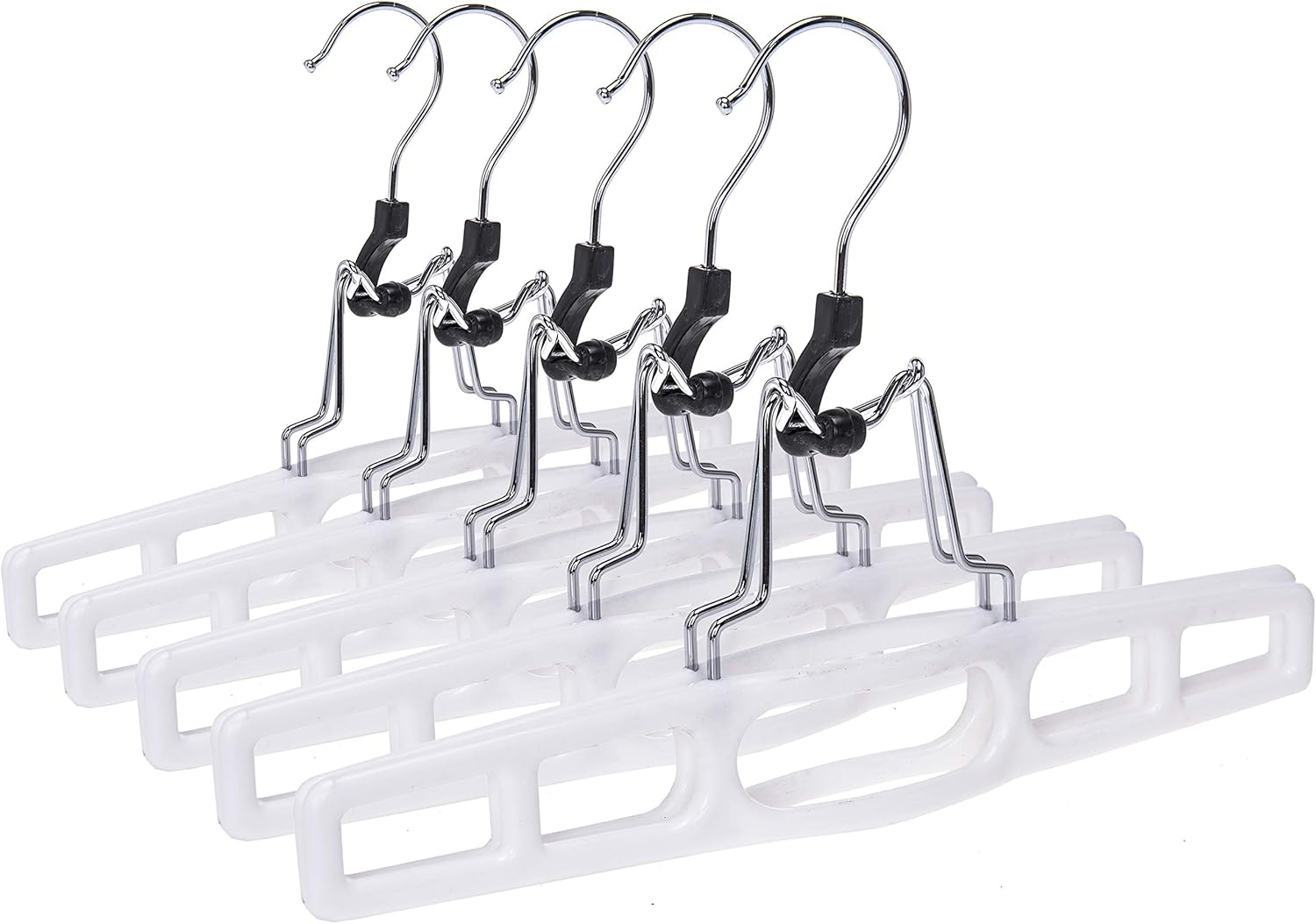 Quality Hangers 10 Pack Premium Skirt Hangers - Thin Space Saving Pant Hangers Set with Clamp, Shorts Hangers with Heavy Duty Locking Clasp, Multipurpose Jean Hangers Set - White