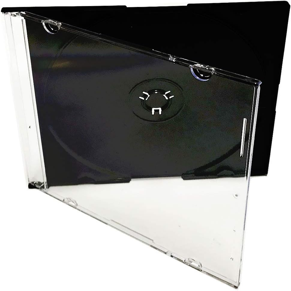 Slim 5.2Mm Jewel Case Thin Clear Single CD DVD Disc Storage W/Built-In Black Tray (100 Packs)