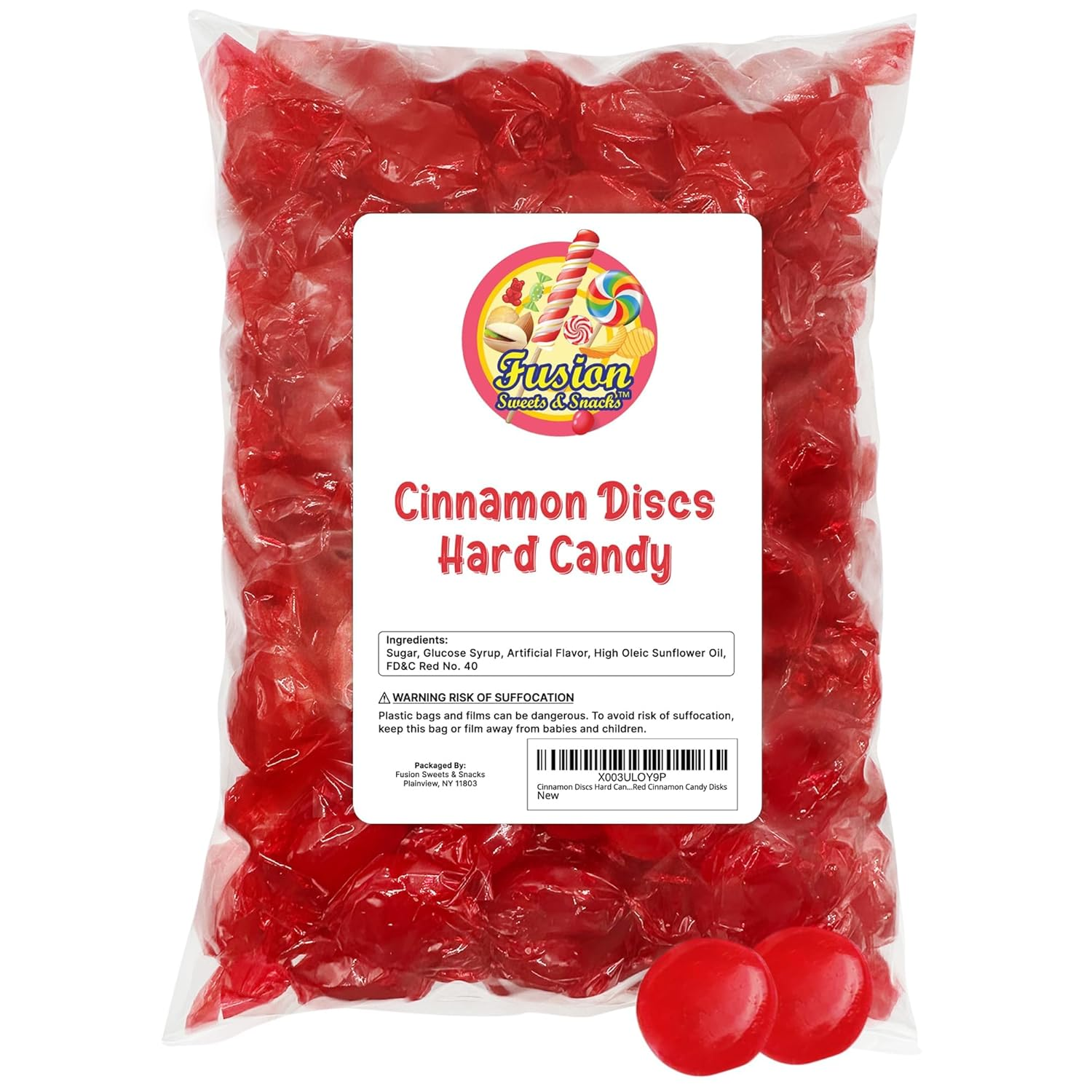Cinnamon Discs Hard Candy - Bulk 1 Pound Individually Wrapped Red Cinnamon Candies (Approx 75 Pieces) - Holiday Bulk Candy