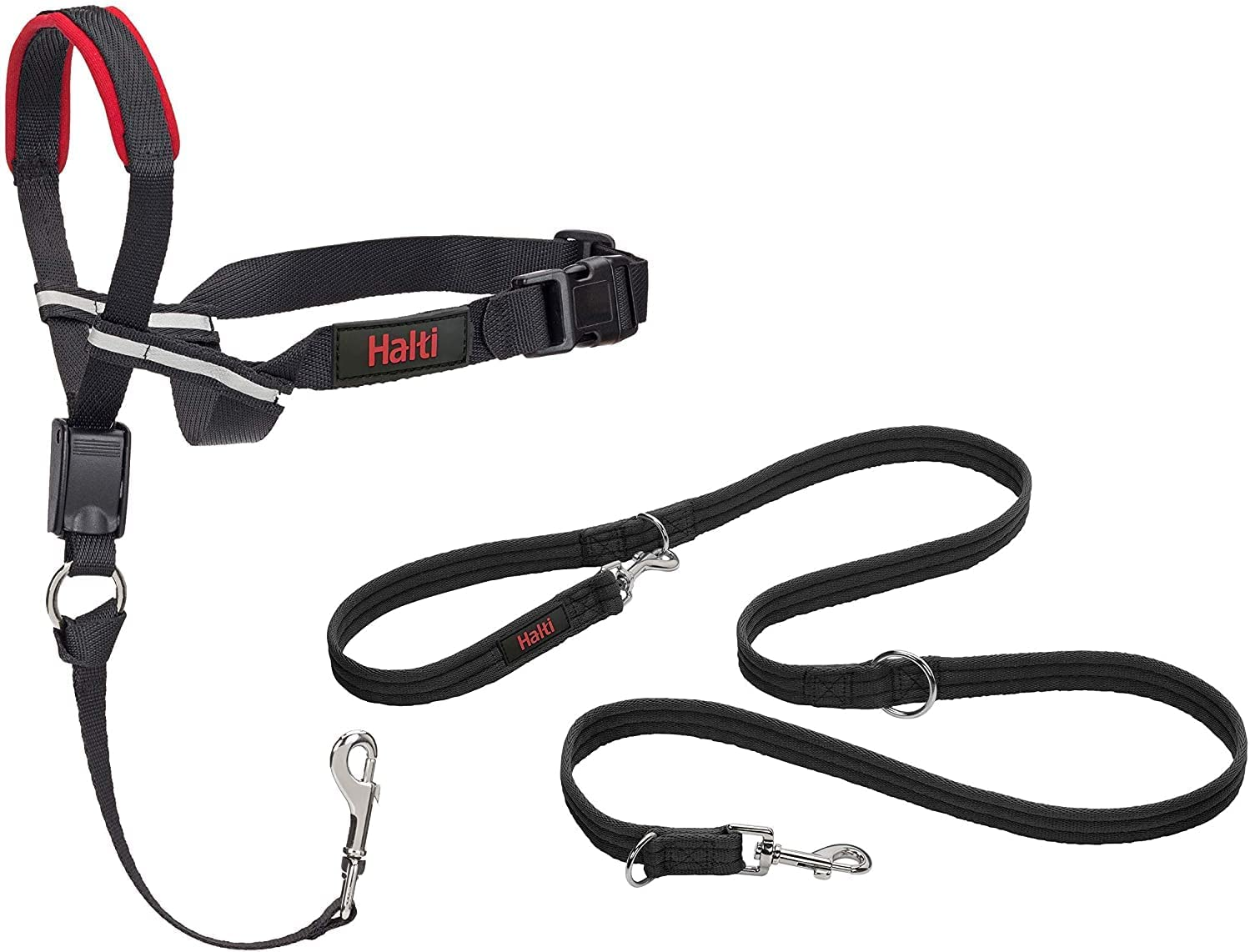 Halti Optifit Headcollar Size Medium & Training Leash Size Large, Black Combination Pack - Stop Your Dog Pulling on the Leash. Adjustable with Padded Nose Band. Suitable for Medium Dogs