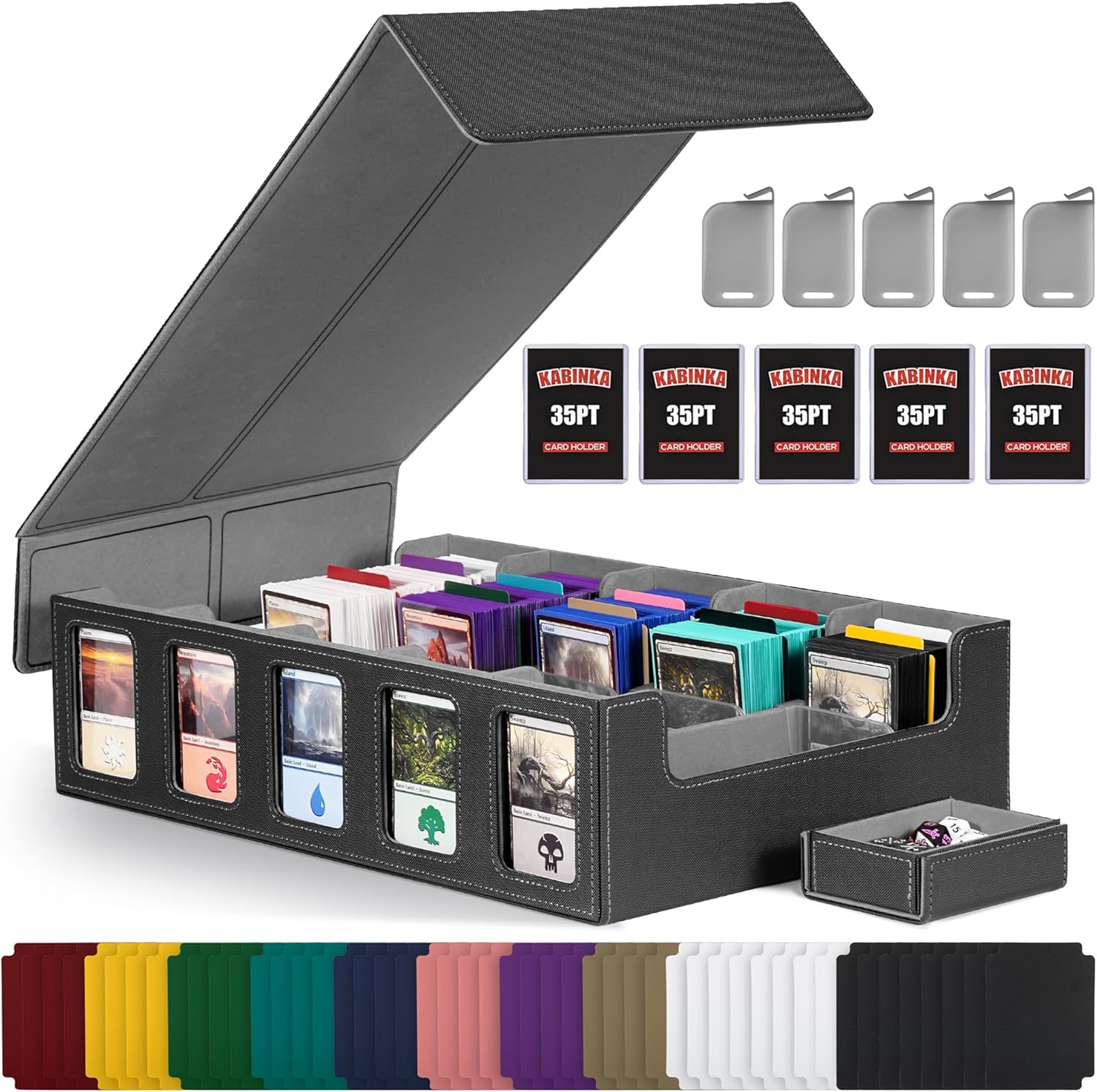 5 Row Trading Card Storage Box 3900+ Cards Deck Case w Dividers Black