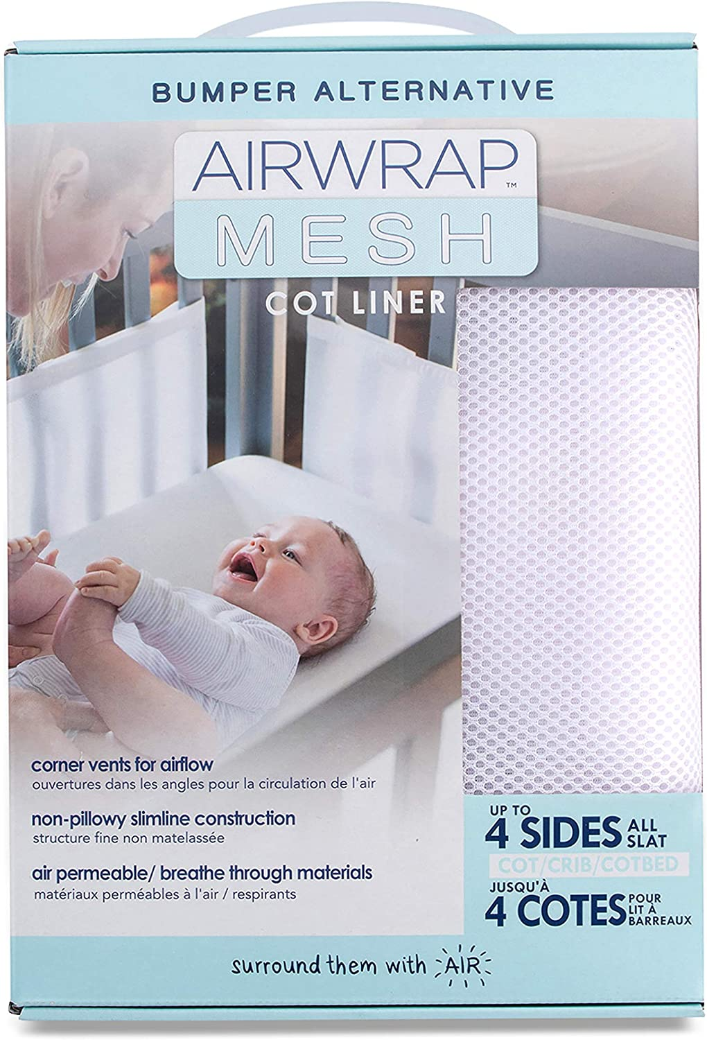Airwrap 4 Sides Mesh Cot Liner, White - Picture 3 of 13