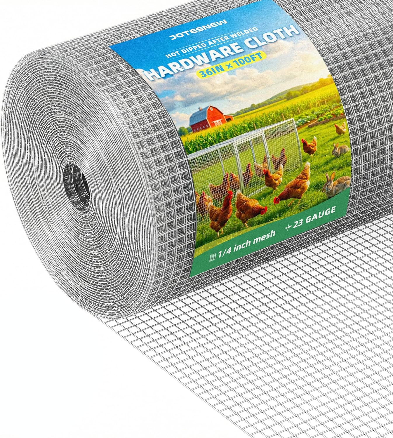 Galvanized Hardware Cloth 36In X 100Ft, 1/4 Inch Silver Hot Dipped Galvanized Welded Cage Wire Mesh, 23Gauge Wire Mesh Roll for Gardens, Chicken Coops & Poultry Netting Cage Fence