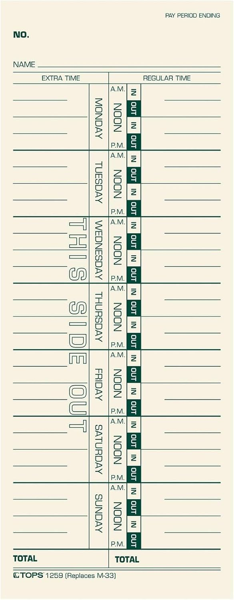 TOPS Time Cards, Weekly, 1-Sided, 3-1/2