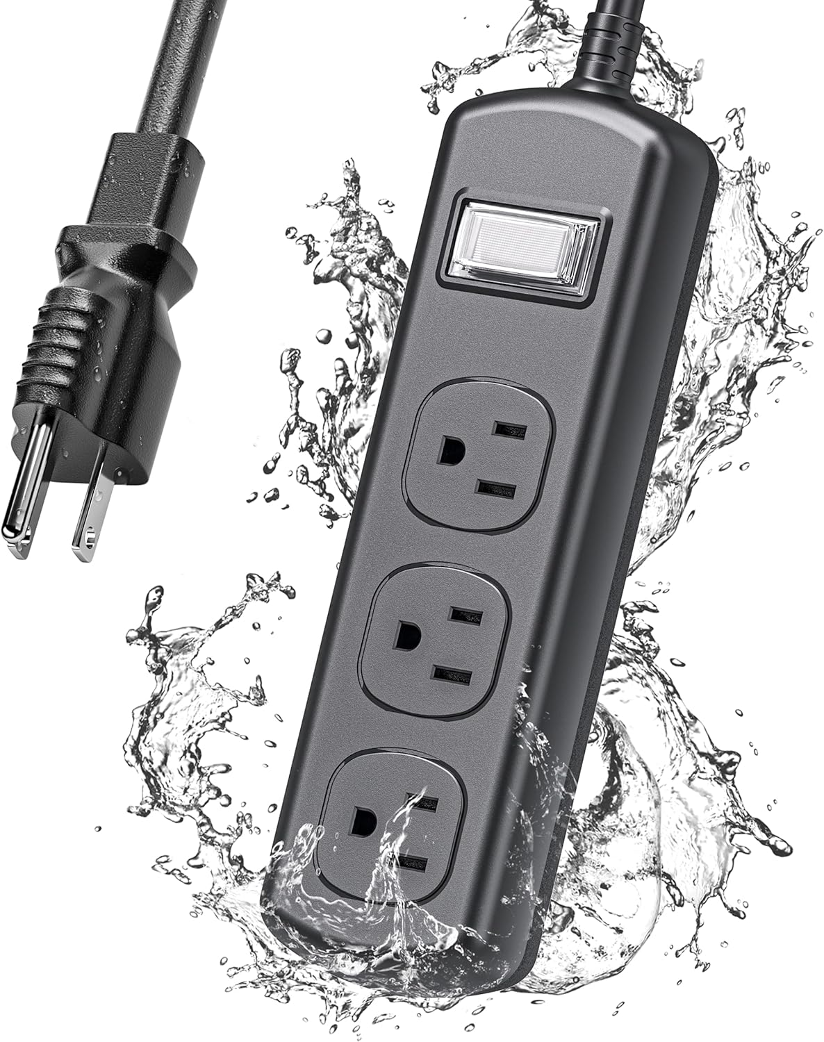 Outdoor Power Strip Weatherproof, IPX6 Grade Waterproof Surge Protector with 3 Wide Outlets, Anti-Electric Shock, 6 FT Heavy Duty Extension Cord for Outdoor Patio Garden, Black