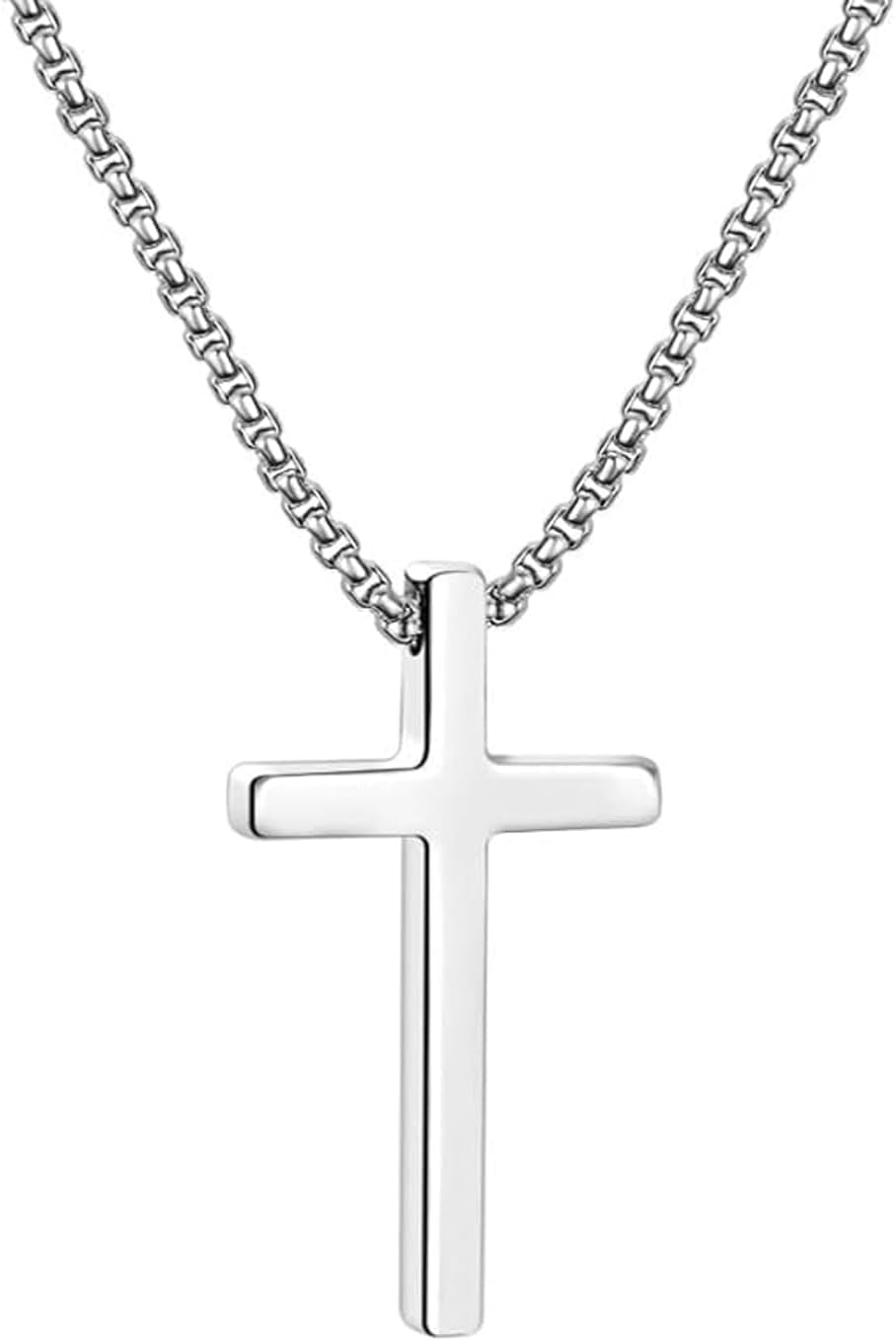 Cross Necklace for Men, Silver Cross Stainless Steel Pendant Necklace, Mens Cross Chain