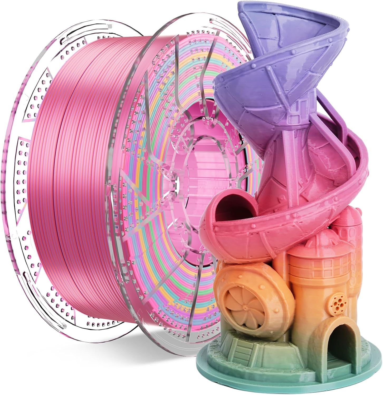 Conjure PETG Rainbow 3D Printer Filament 1.75Mm, Rainbow Multicolor 3D Printer Filament, +/-0.02Mm, 1Kg (2.2Lbs)/Spool, Fit Most FDM 3D Printers, PETG Cherry Pink