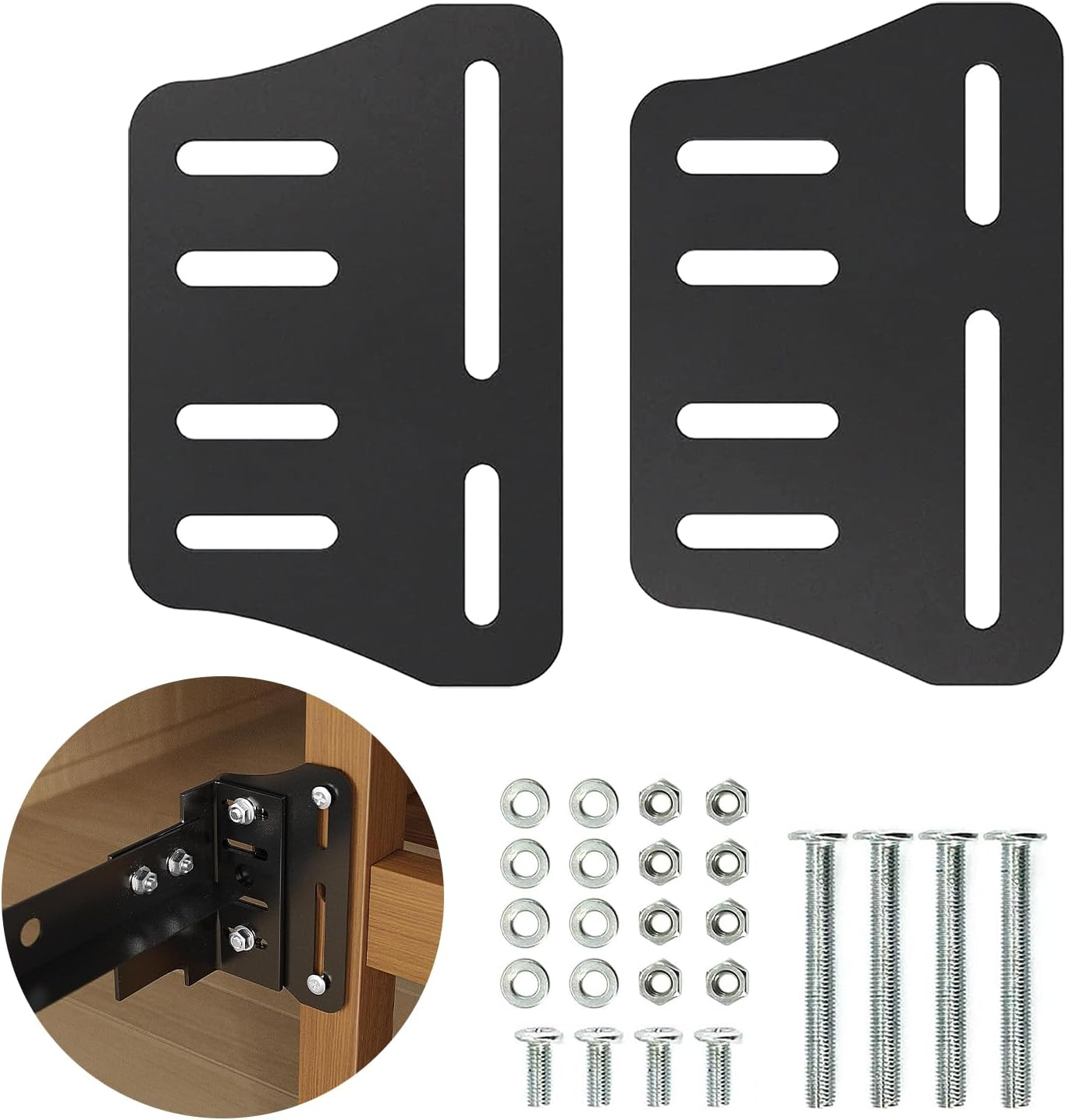 Bed Frame Bracket Adapter Kit for Connecting Headboard and Footboard, Black