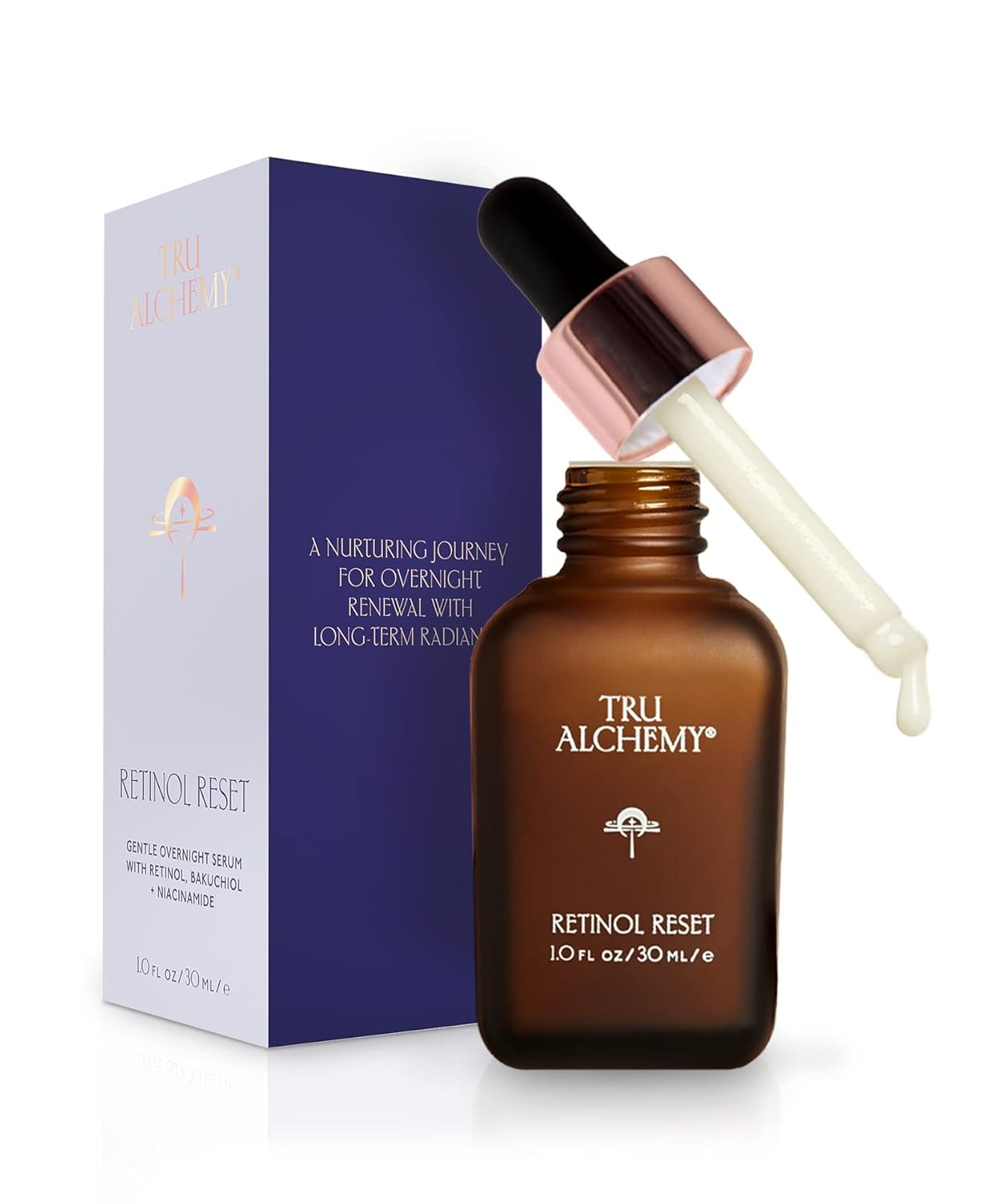 Tru Alchemy Retinol Reset Revitalizing Retinol Serum for Face - Wrinkle Appearance Serum & Retinol Cream for Face W/Bakuchiol, Niacinamide for Overnight Renewal W/Long-Term Radiance - 1 Fl Oz