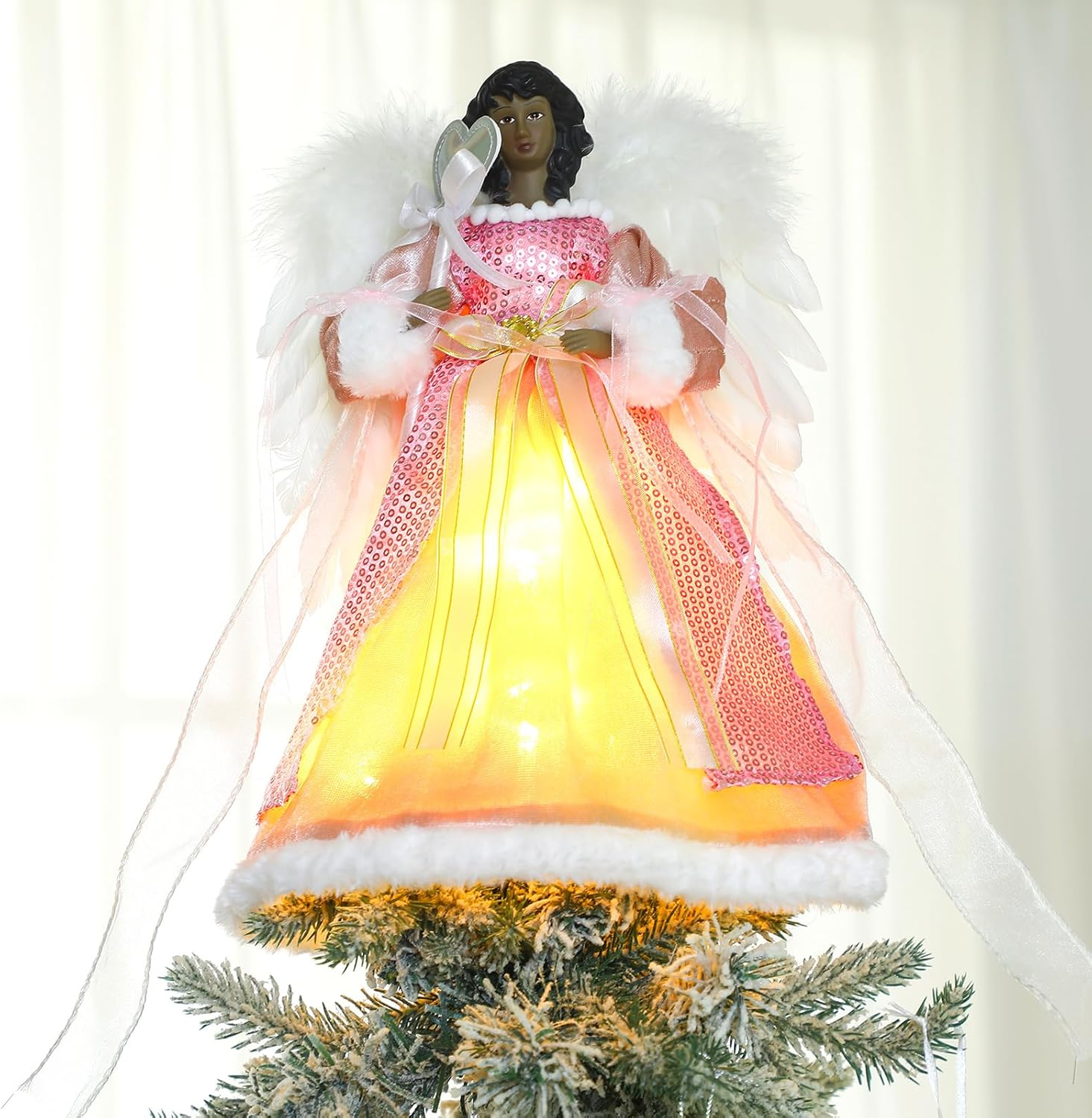 Pearl Christmas Glass Tree Topper With Snowflake, Handmade Finail