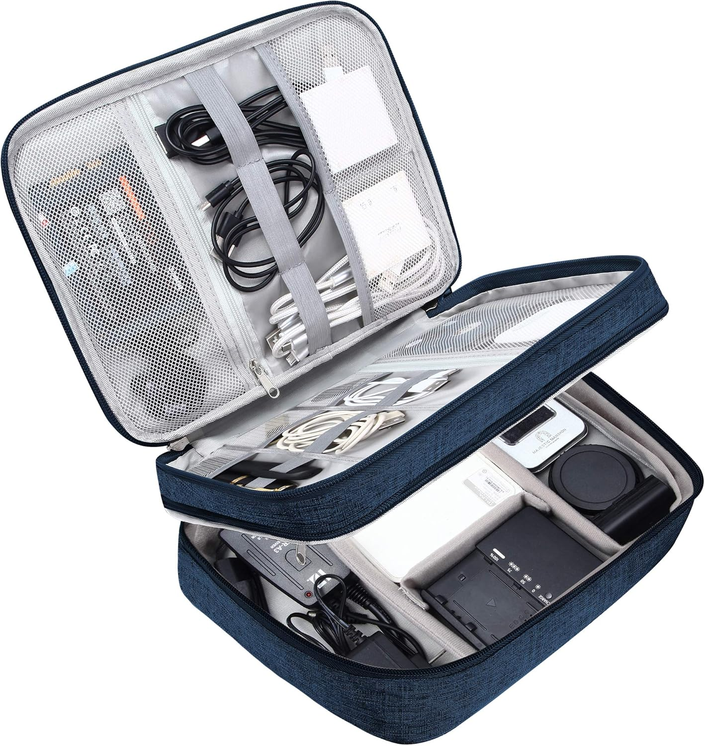 Electronic Bag Travel Cable Accessories Bag Waterproof Double Layer Electronics Organizer Portable Storage Case for Cable, Cord, Charger, Phone, Adapter, Power Bank, Kindle, Hard Drives