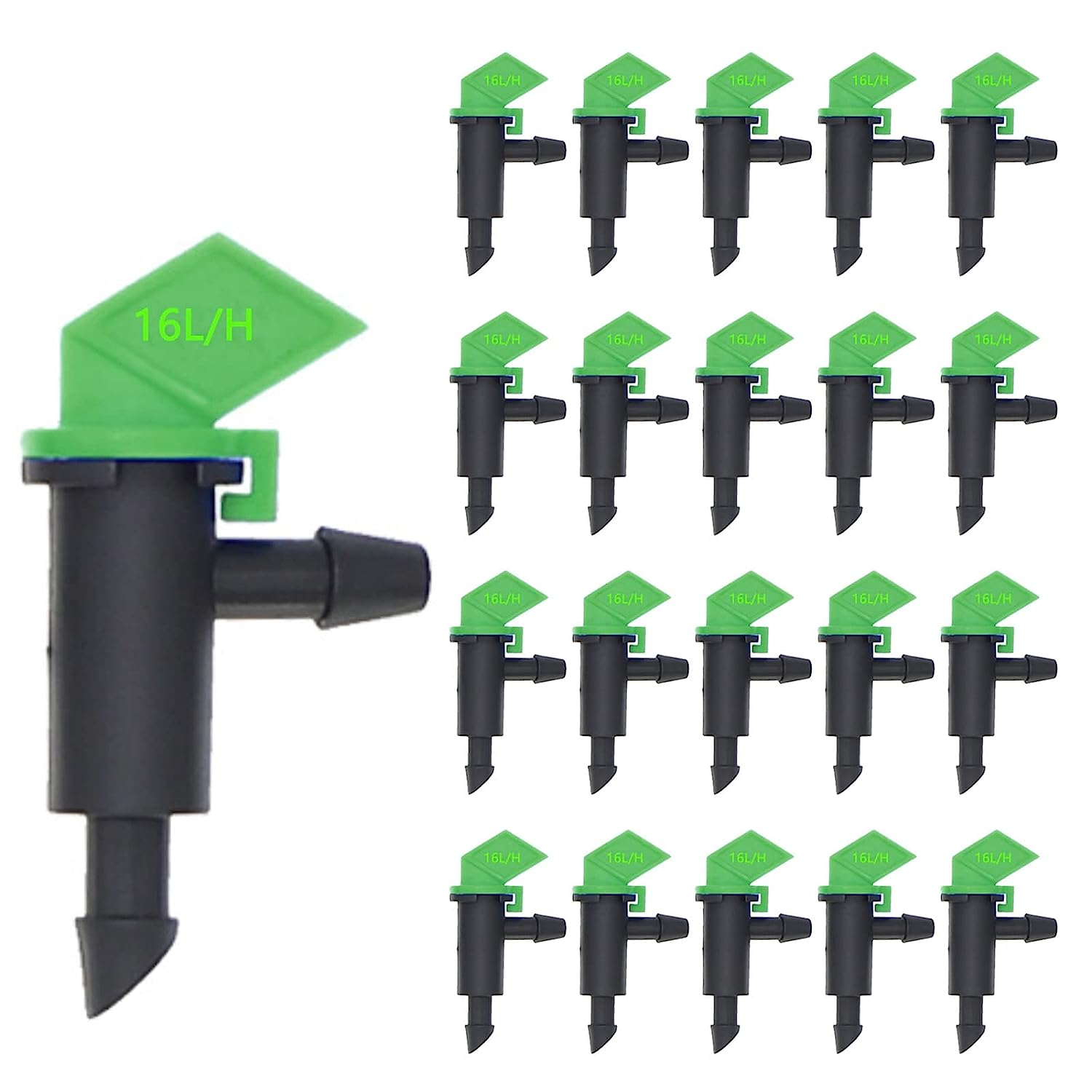 100 Pack 4 GPH Flag Irrigation Dripper Emitter 16L/H Garden Irrigation Drip Emitters Irrigation Emitter Flag Dripper Drip Irrigation Connect 4Mm/7Mm Hose for Home Garden Trees Herbs (Green)