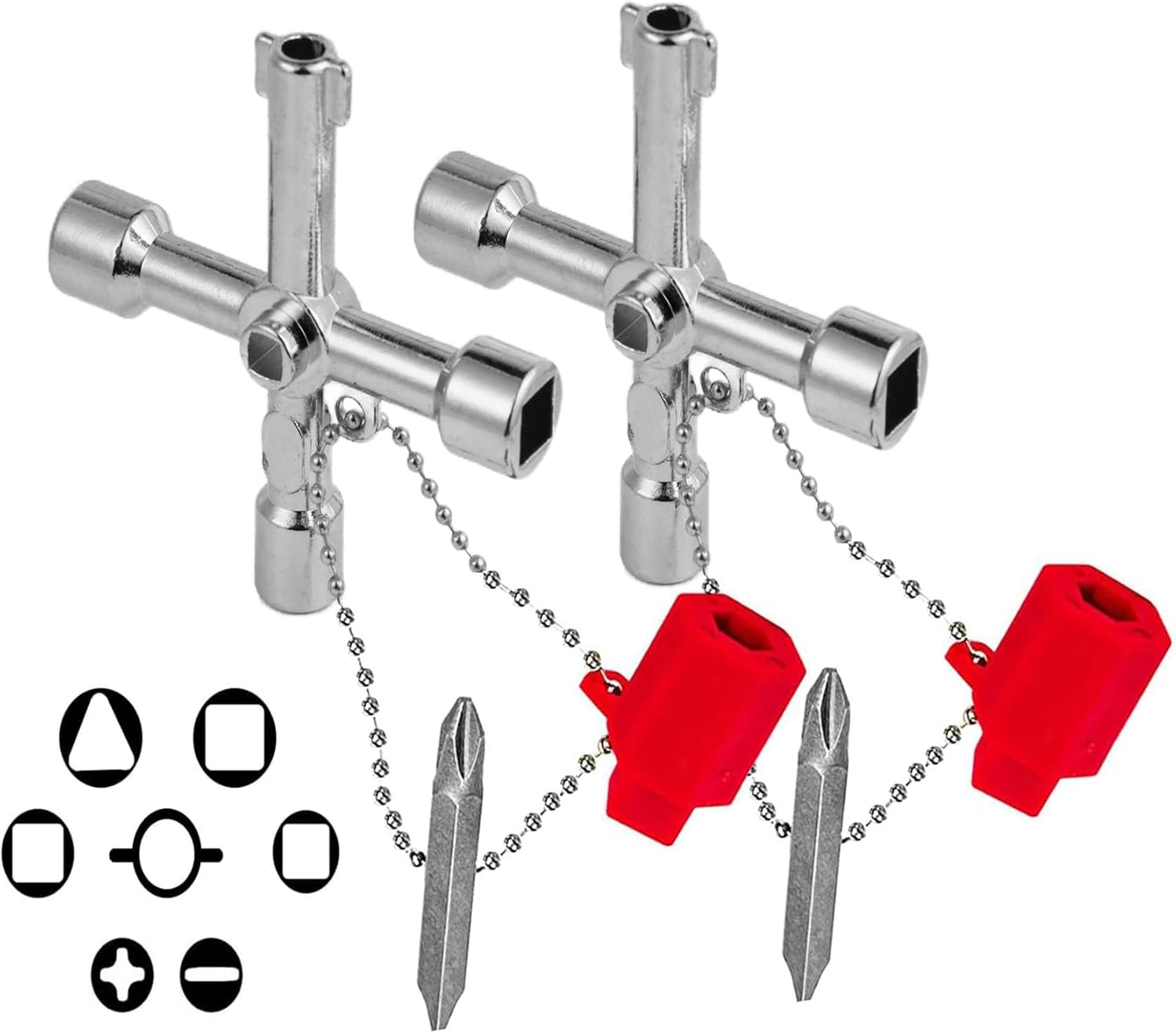 2Pcs 4-Way Universal Utilities Key, Multi-Functional Universal Cross Key with Bit Zinc Alloy Tools for Electric Water Gas Meter Box Cupboard Cabinet Opening Key