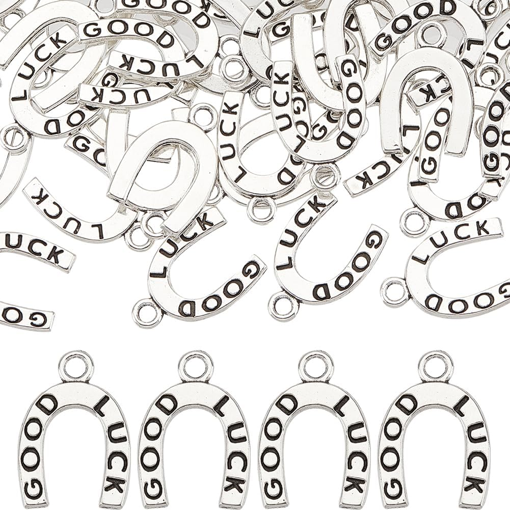 1 Box 100Pcs Horseshoe Charms Horseshoe Charm Bulk Good Luck Charms Lucky Charms War Horse Charm for Jewelry Making Charms DIY Earrings Bracelet Necklace Craft Wedding Party Gift Supplies