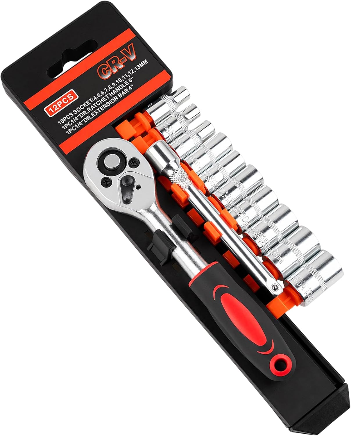 12PCS 1/4 Inch Drive Socket Set, Premium Mini Ratchet Socket Wrench Set, Small Metric Ratchet Socket Wrenches Set, with 1/4 Ratchet Extension Bar for Car, Automotive, Household Repair