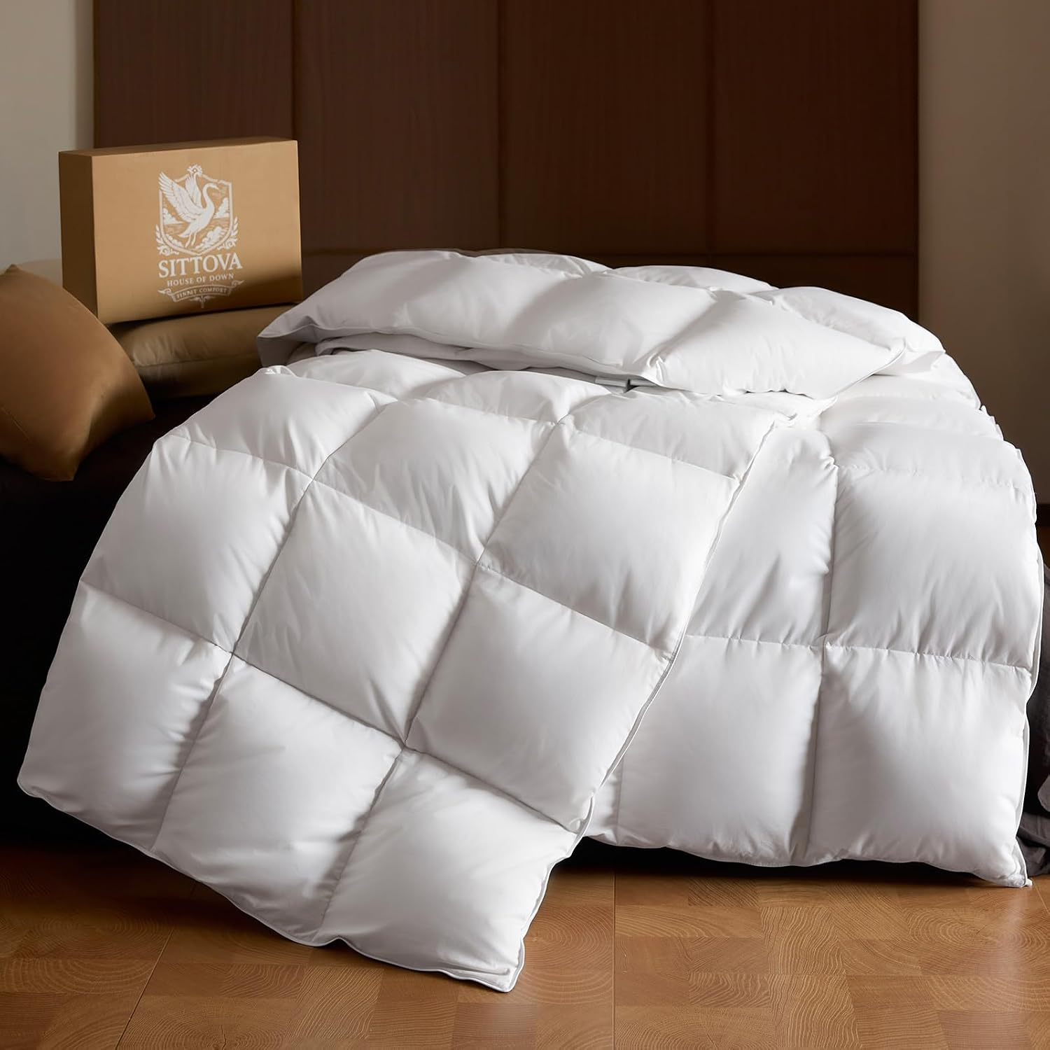 Goose down Fiber Comforter Queen Size – Summer Hotel Quality Duvet Insert, High Fill Power, Ultra Soft 100% Cotton, Box-Stitched, Breathable, Lightweight Luxurious White Cooling Comforter, 90"X 90"