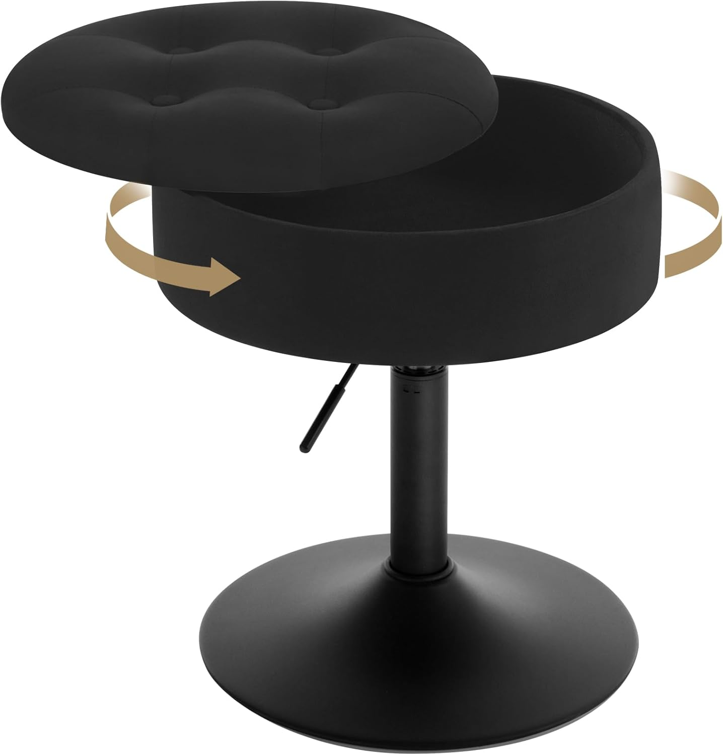 WOLTU Schminktisch Stuhl, Sitzhocker Mit Stauraum, Hocker Höhenverstellbar Aus Bequemem Samt, 360° Drehbar, Für Schlafzimmer, Wohnzimmer, Esszimmer, Schwarz, Bh329Sz-1