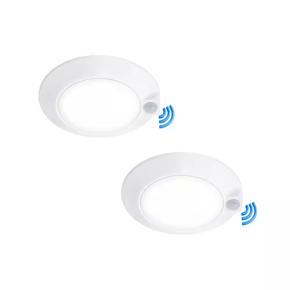 7.72 In. Integrated LED Flush Mount Indoor Disk Light Closet Motion Sensor Light 120-Volt CRI90 10-Watt 3000K (2-Pack)