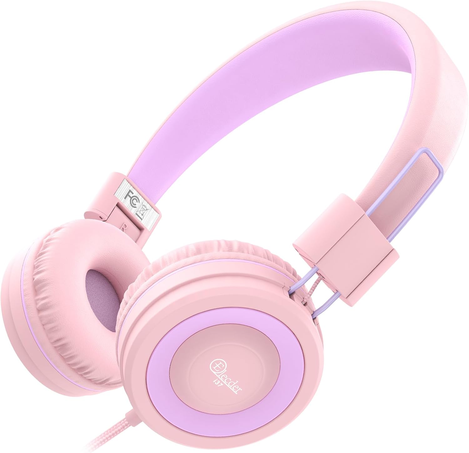 I37 Kids Headphones for School Children Girls Boys Teens Foldable Adjustable on Ear Wired Headphones with 3.5Mm Jack for Smartphones Chromebook Laptop Computer PC Tablets Travel, Peach/Purple