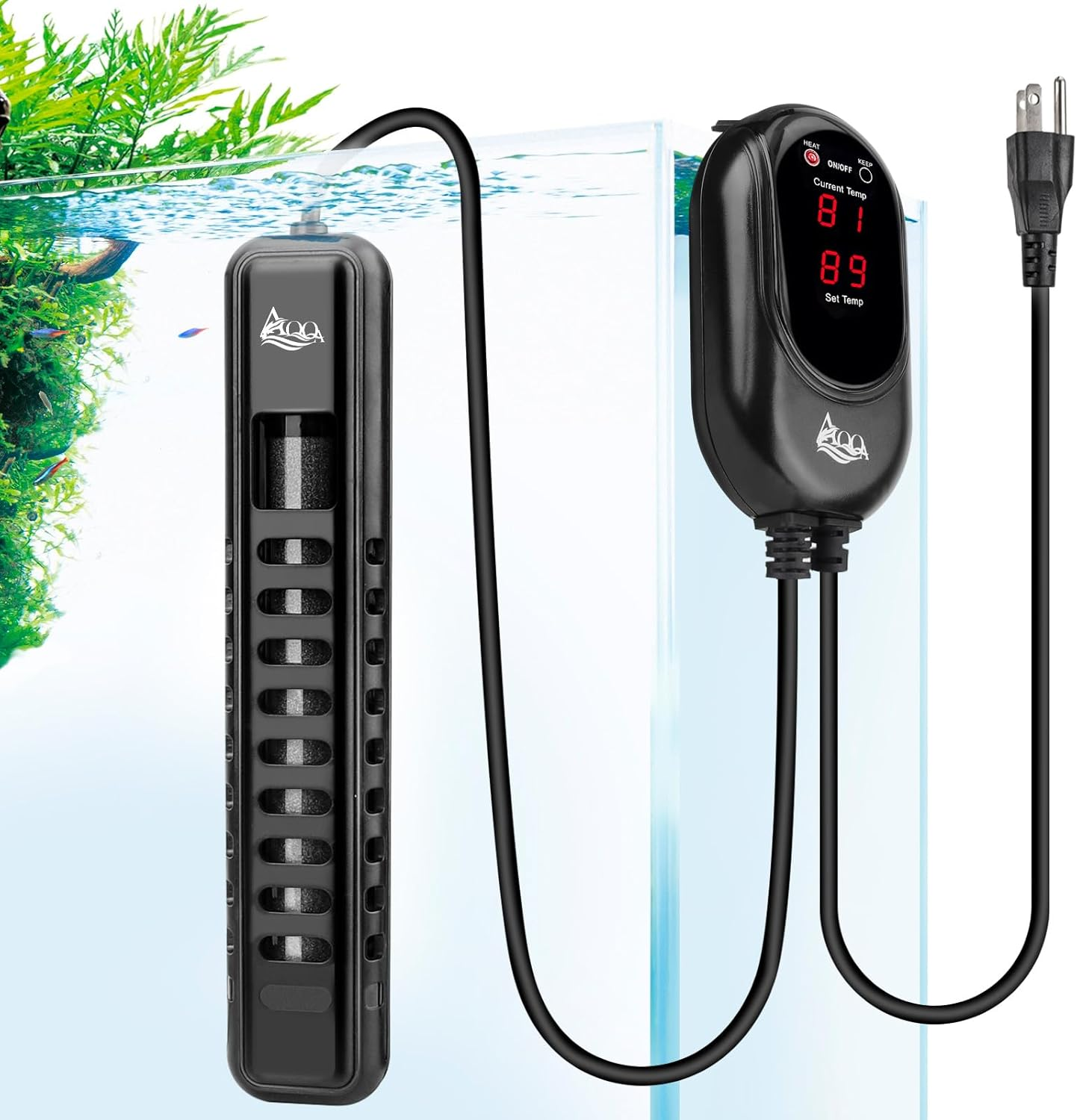 AQQA Fish Tank Heater 100W for 25-35 Gallon Mini Aquarium Heater Quartz Glass Submersible Heater for Aquarium Betta Fish Heater Aquarium Thermostat Heater Freshwater & Saltwater(100W for 25-35 Gal)