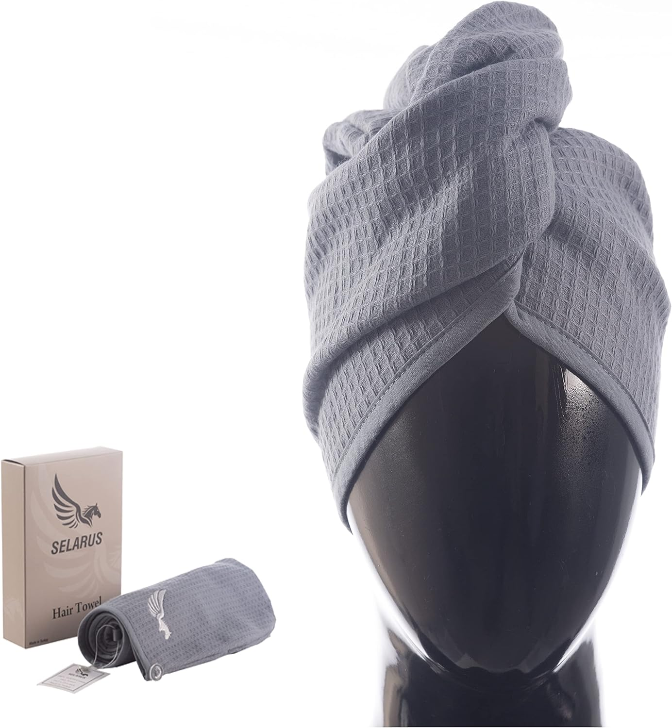 100% Turkish Cotton Hair Towel Wrap for Women,Non Microfiber,400-Gsm(Grams per Square Metre),Antifrizz,Hair Plop Waffle Towels for Curly,Long&Thick Hairs,Turban Head Wrap,1Pack10X26Inc